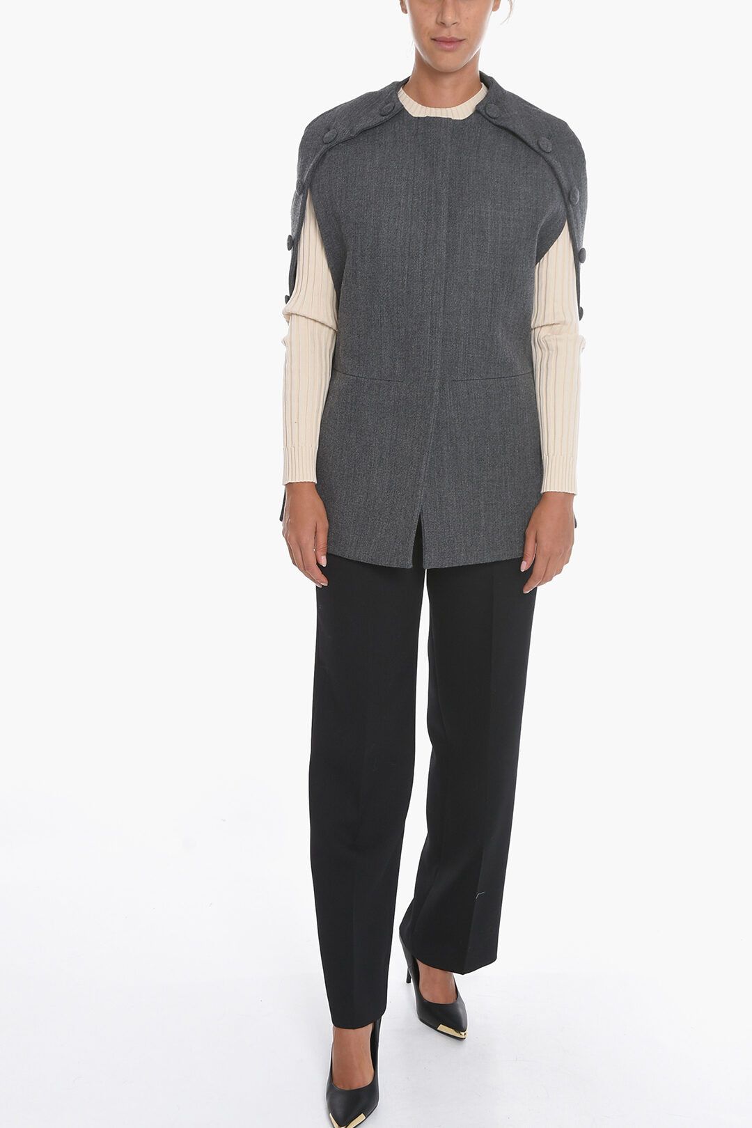 Jil Sander og1mm1225 Virgin Wool Cape in Grey Size XS / US 0-2 / IT 36-38 - 4 Thumbnail