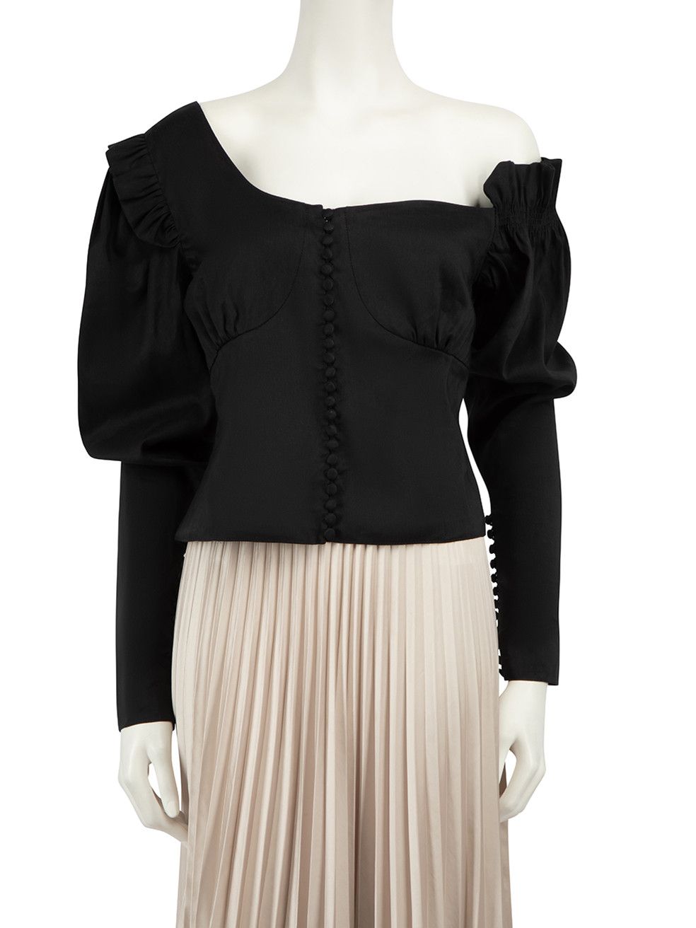 image of Magda Butrym Black Asymmetric Shirred Top, Women's (Size Medium)