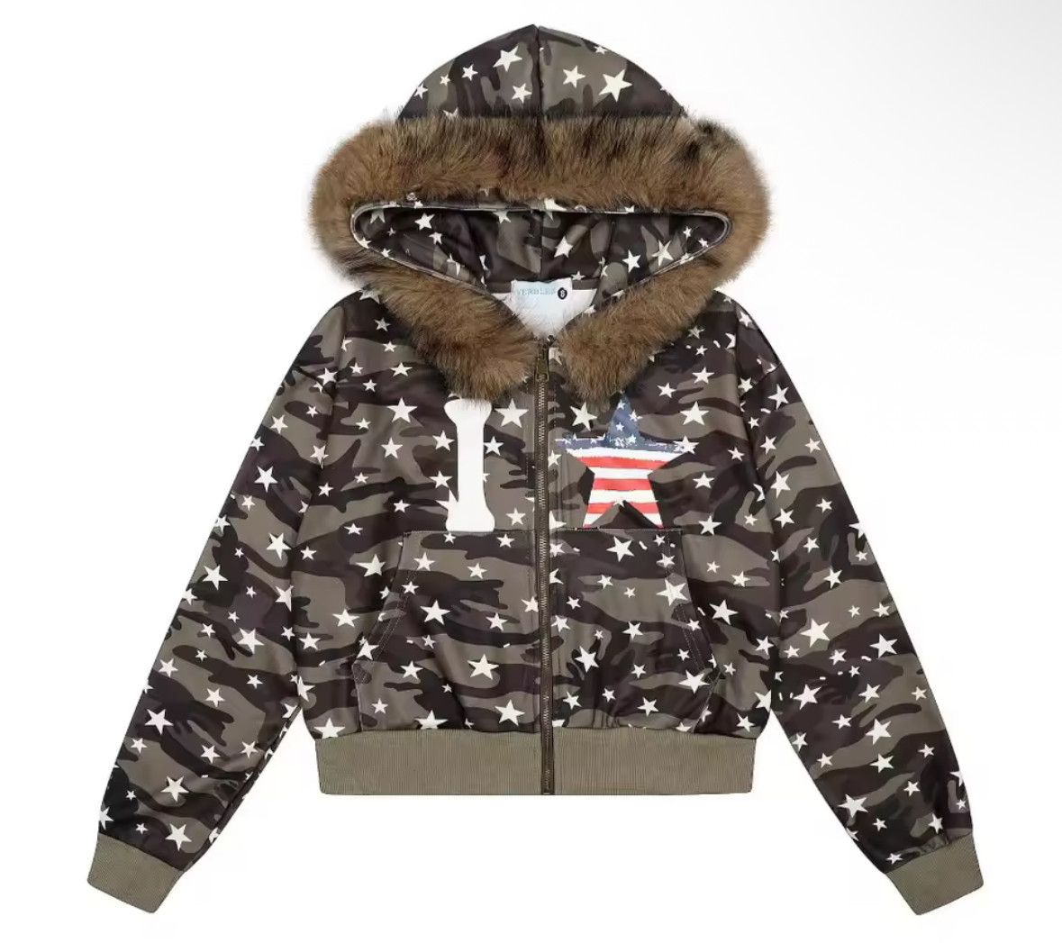 Other High Street Retro Punk Camo Flag Star Fur Hoodie Size US L / EU 52-54 / 3 - 1 Thumbnail