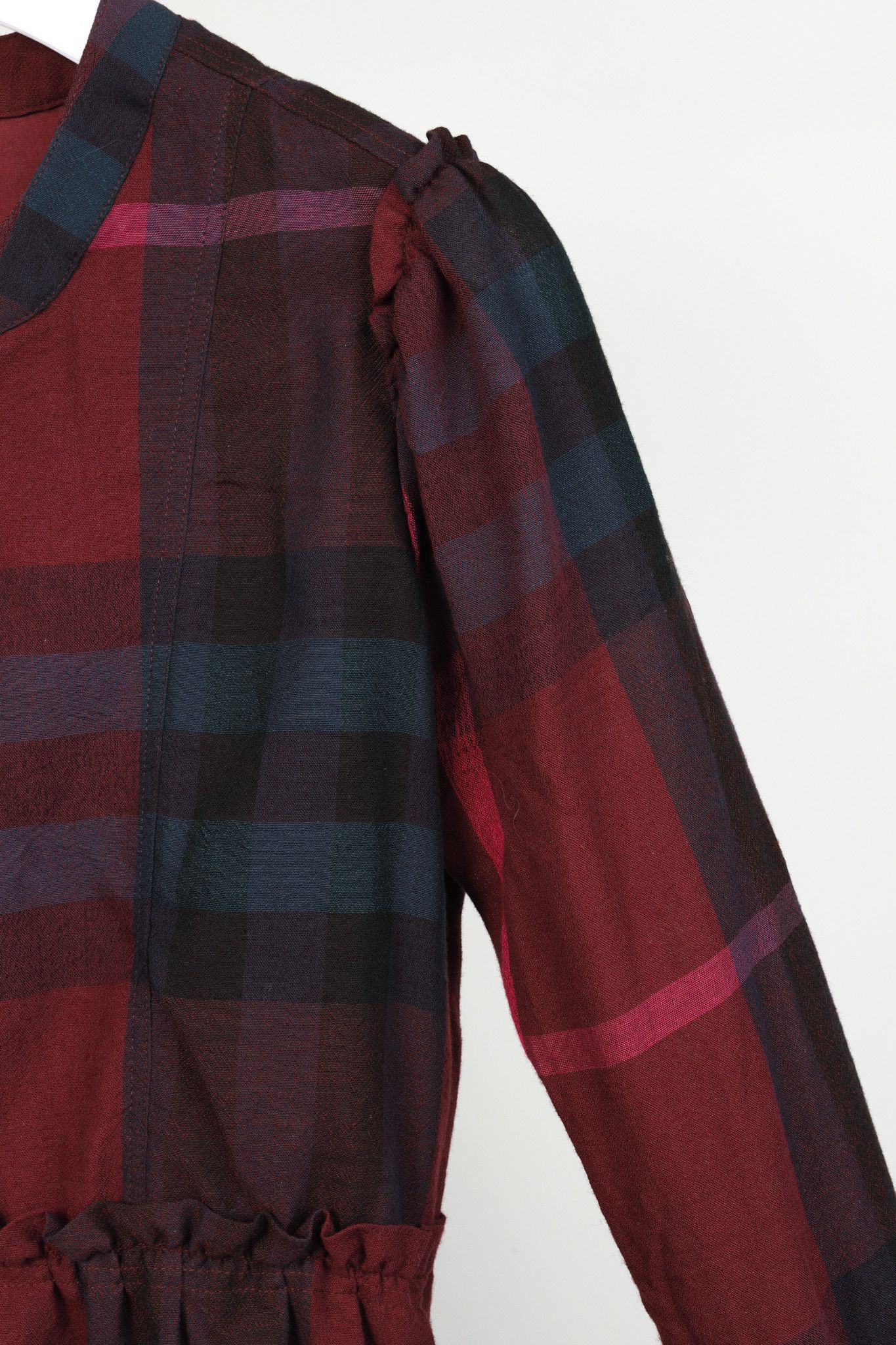 Burberry Burberry Brit Burgundy Check Ruffle-Trim Long-Sleeve Dress Size S / US 4 / IT 40 - 5 Thumbnail