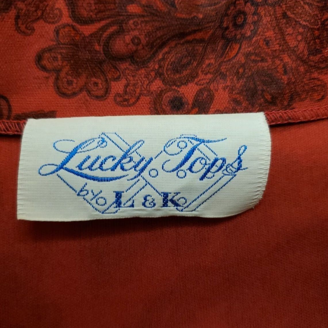 Vintage VINTAGE Lucky Tops Shirt Womens Medium Red Damask Print V Neck Disco Boho Mod 90s Size M / US 6-8 / IT 42-44 - 4 Thumbnail