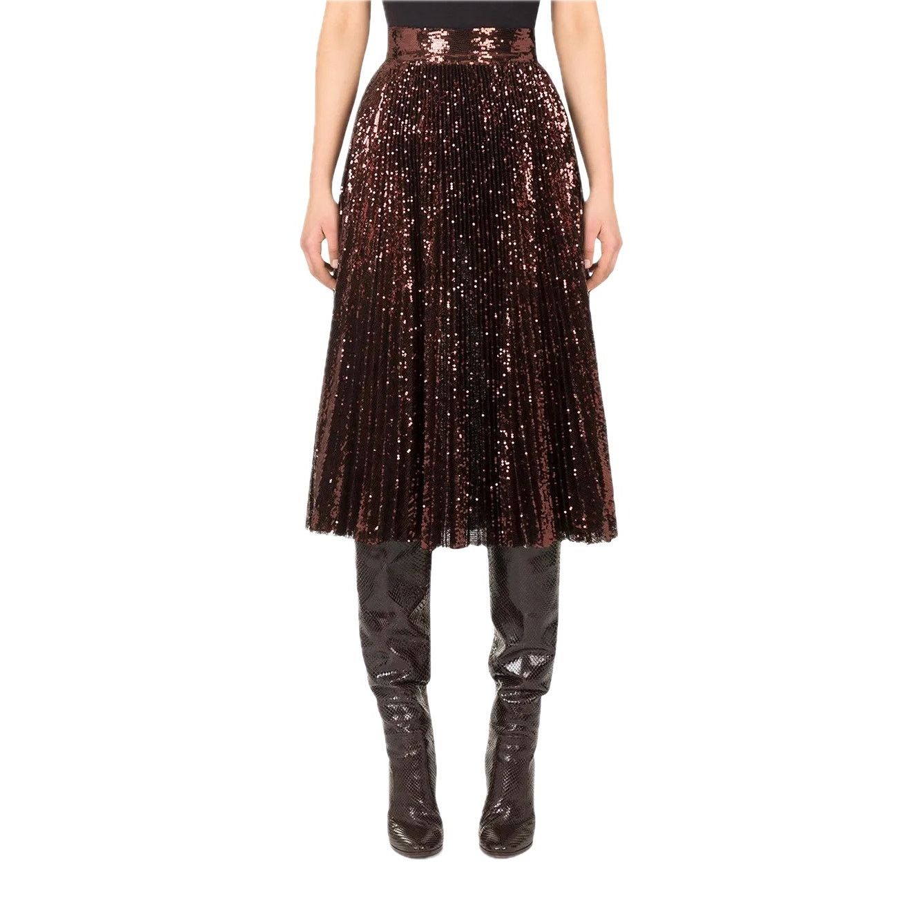Dolce & Gabbana Dolce & Gabbana Bronze Sequin Pleated Long Skirt IT 36 Size 25" / US 0 / IT 36 - 2 Thumbnail