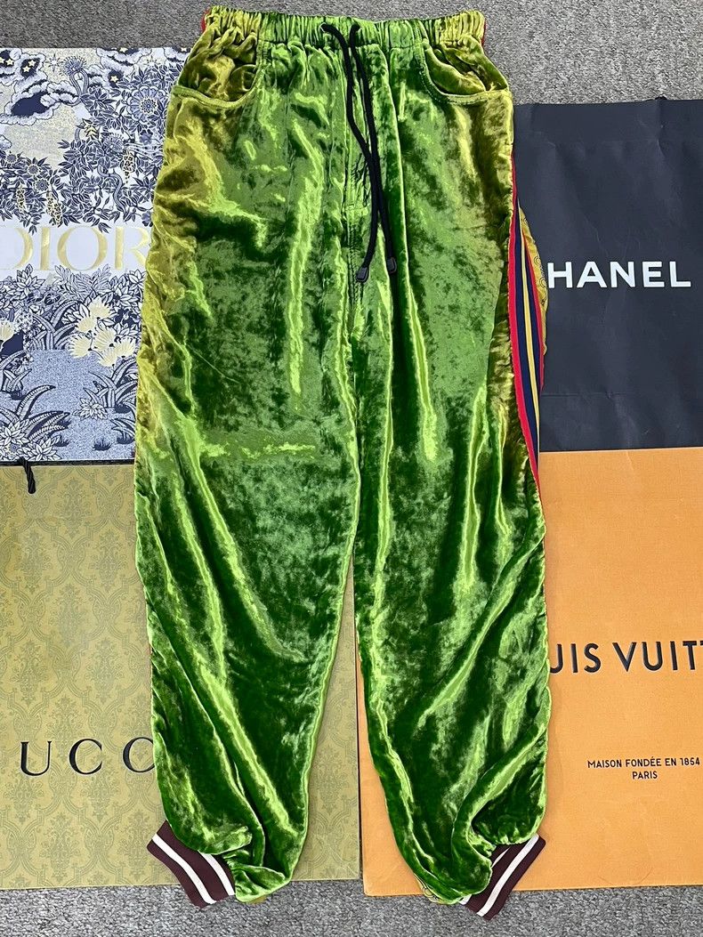 Gucci Gucci Green Velvet Silk Panel Jogger Pants - dmc Size US 26 / EU 42 - 1 Thumbnail