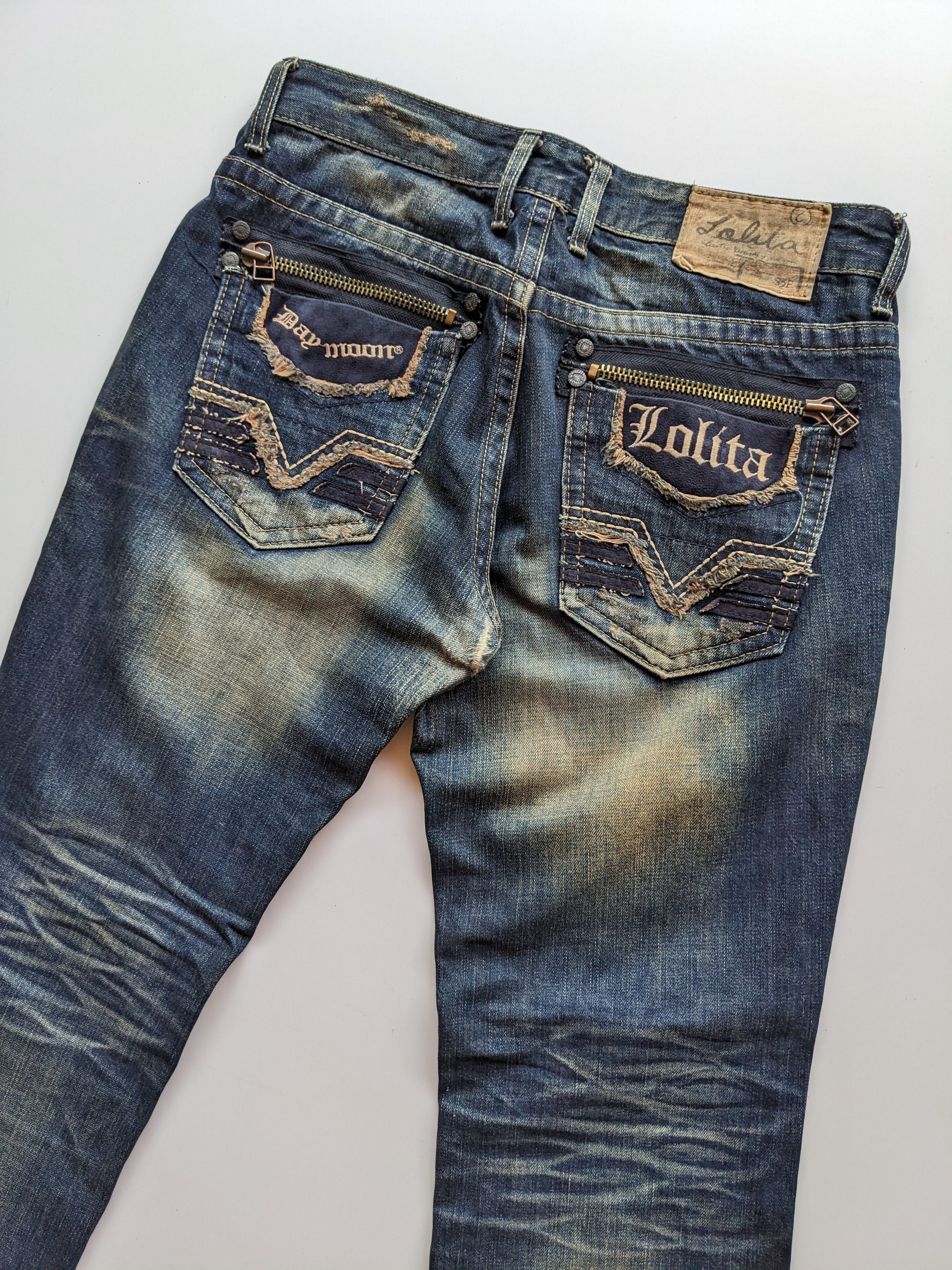 If Six Was Nine × Japanese Brand × Le Grande Bleu (L.G.B.) Lolita mudwash daymoon clawmark faded jeans Size US 33 - 1 Thumbnail