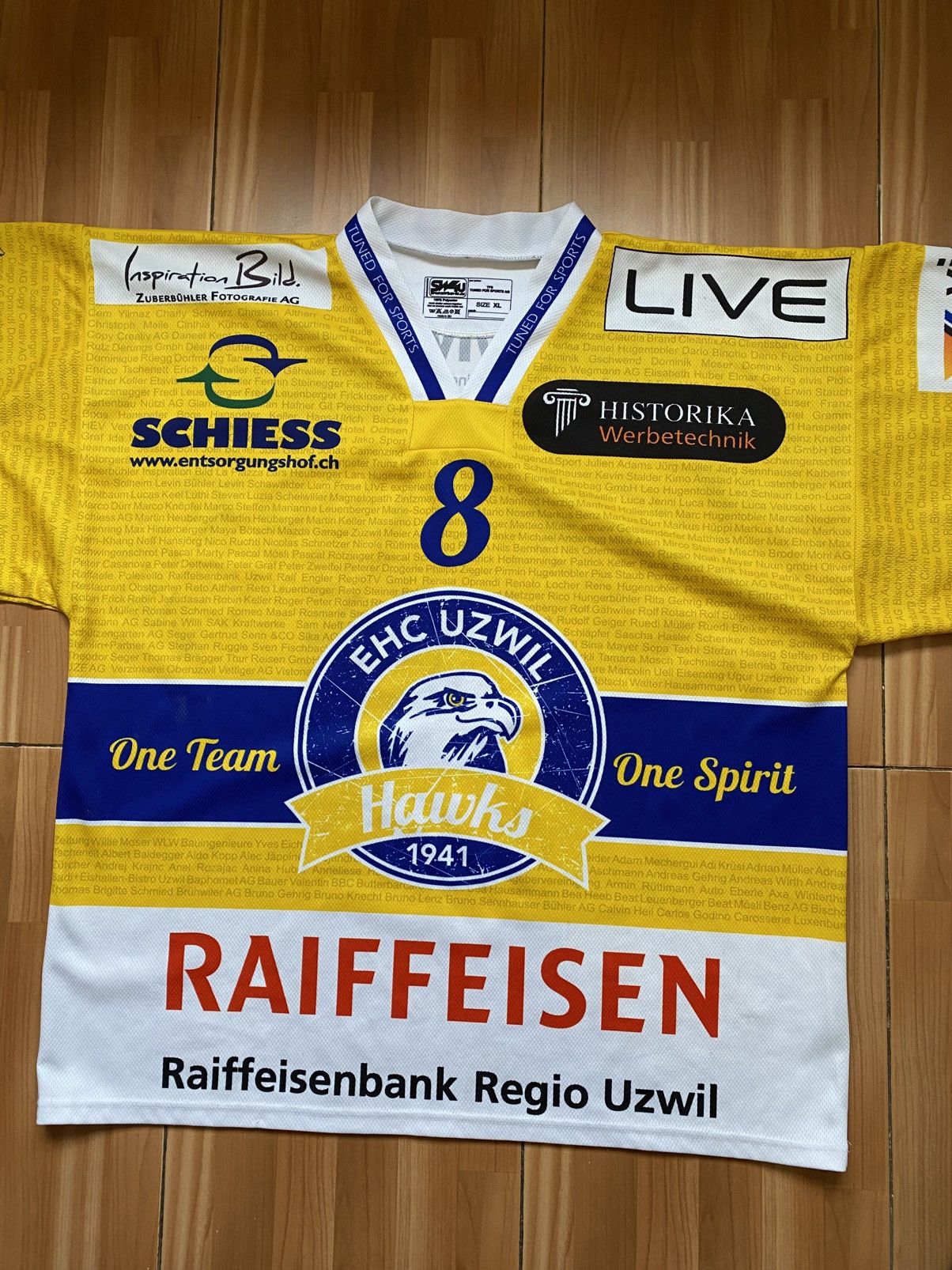 NHL EHC Uzwil Hawks Team Bistro #8 Switzerland Shirt Hockey Size US XL / EU 56 / 4 - 3 Thumbnail