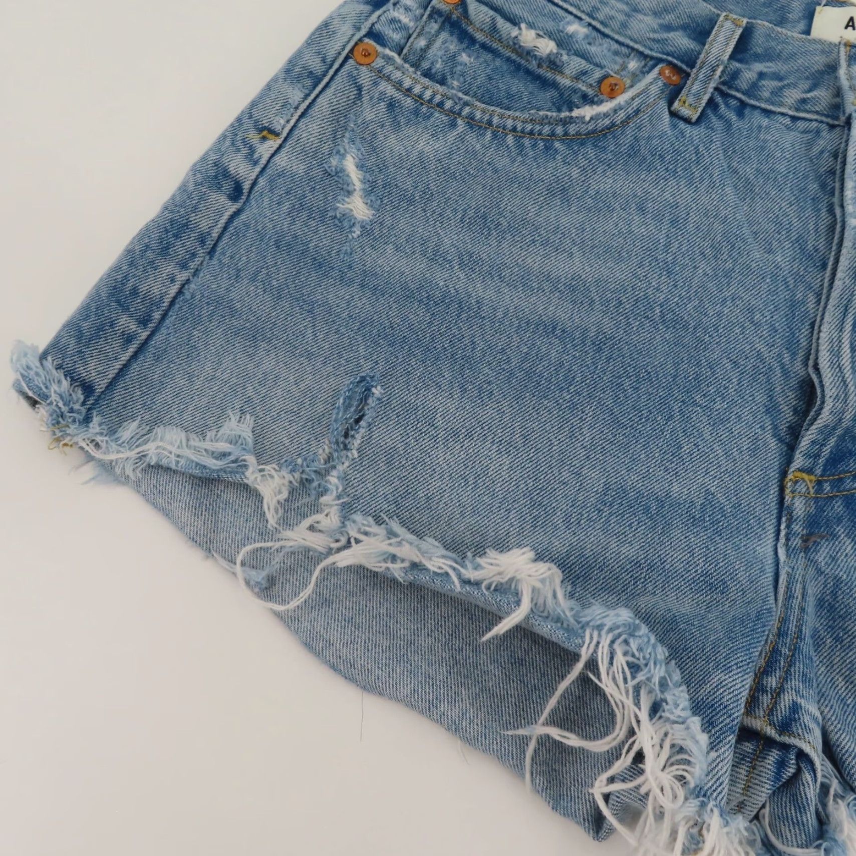 Agolde AGOLDE Women 27 Parker Blue Distressed Denim Jean Shorts Button Fly All Cotton Jeans Cut-Off 5-Pocket Womens Summer Spring Vintage No Size 27" / US 4 / IT 40 - 4 Thumbnail
