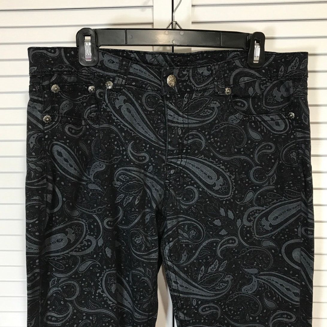 Other Royal Premium Black Denim Paisley Straight Leg Jeans 12 Size 34" / US 12 / IT 48 - 2 Thumbnail