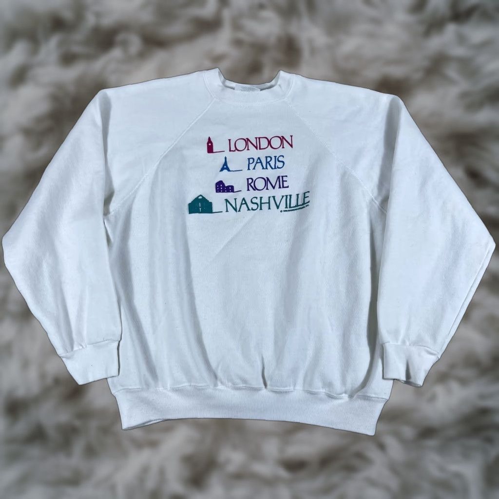 Vintage VINTAGE 90's Nashville Crewneck Sweatshirt Adult XL White USA Raglan Country Sweatshirt Brindar Men Crew Neck Pullover Graphic Print Size US XL / EU 56 / 4 - 1 Thumbnail