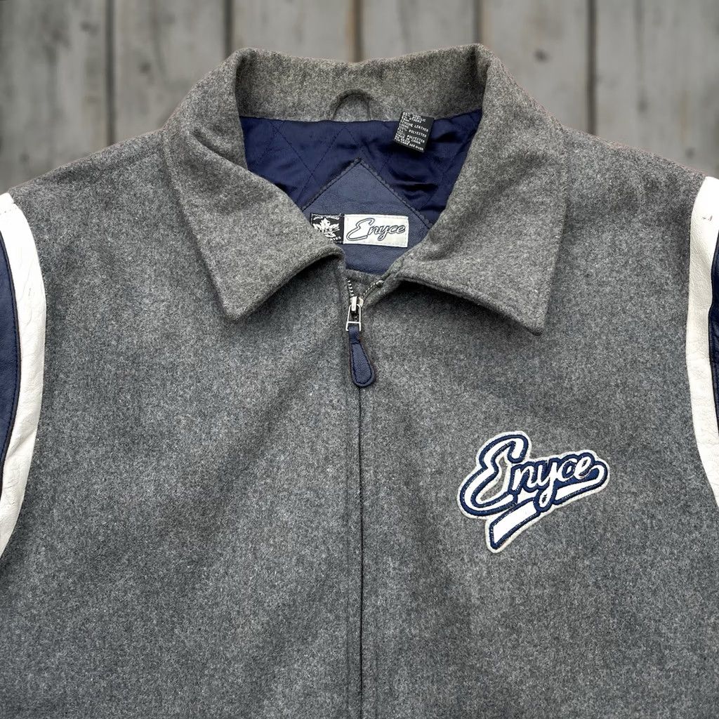 Enyce VINTAGE Y2K Enyce Gray Wool Varsity Jacket Mens 2XL Leather Hits Letterman Parka, 90s Hip Hop Style Varsity Jacket Mens Size US XXL / EU 58 / 5 - 1 Thumbnail