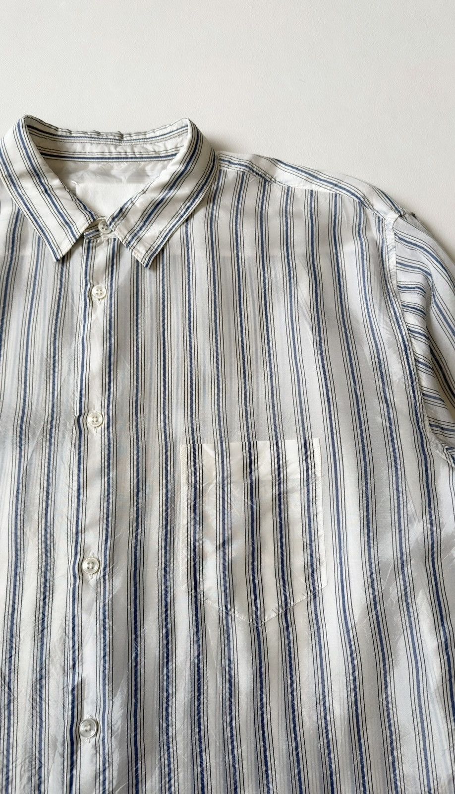 Maison Margiela S/S 20 White/Blue Crinkle Nylon Striped Shirt Size US XL / EU 56 / 4 - 11 Thumbnail