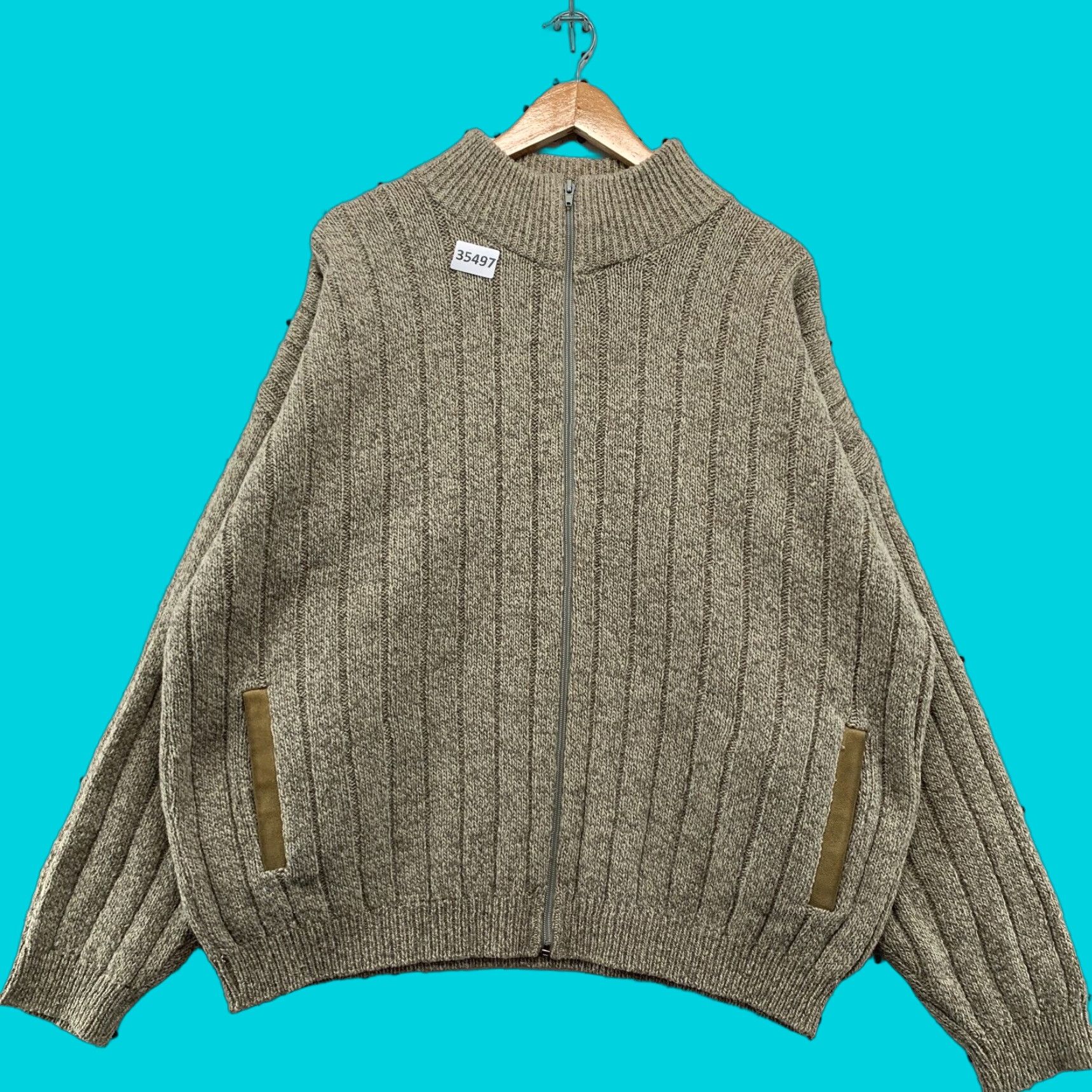 Express VINTAGE Northwest Express Sweater Shirt Men XL Beige Wool Blend Full Zip USA 90s Mens Size US XL / EU 56 / 4 - 1 Thumbnail