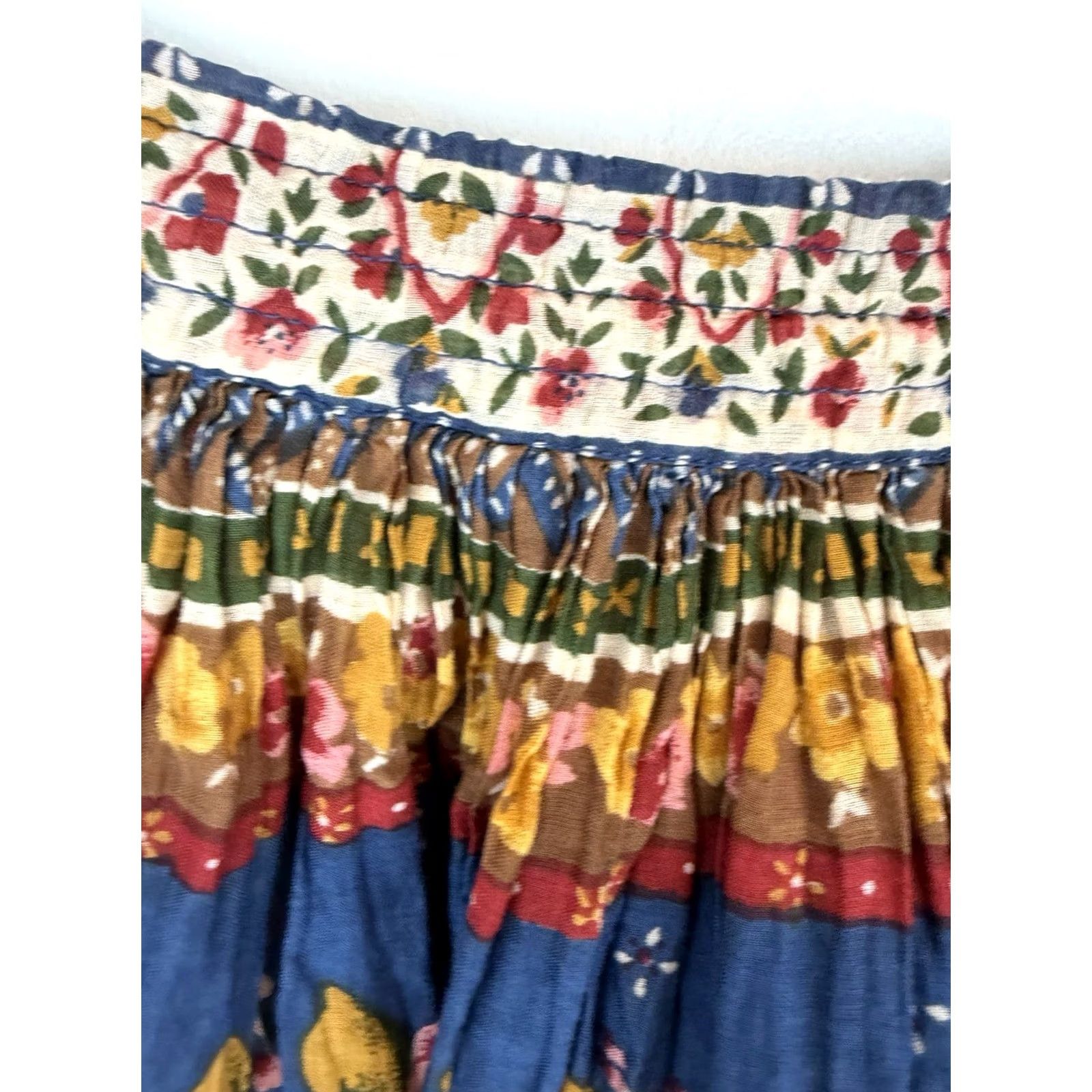 Basic Editions Basic Editions Skirt Womens Large Maxi Floral Boho Peasant Indie Festival Knit Cotton Blue Long Regular M Size 32" / US 10 / IT 46 - 4 Thumbnail