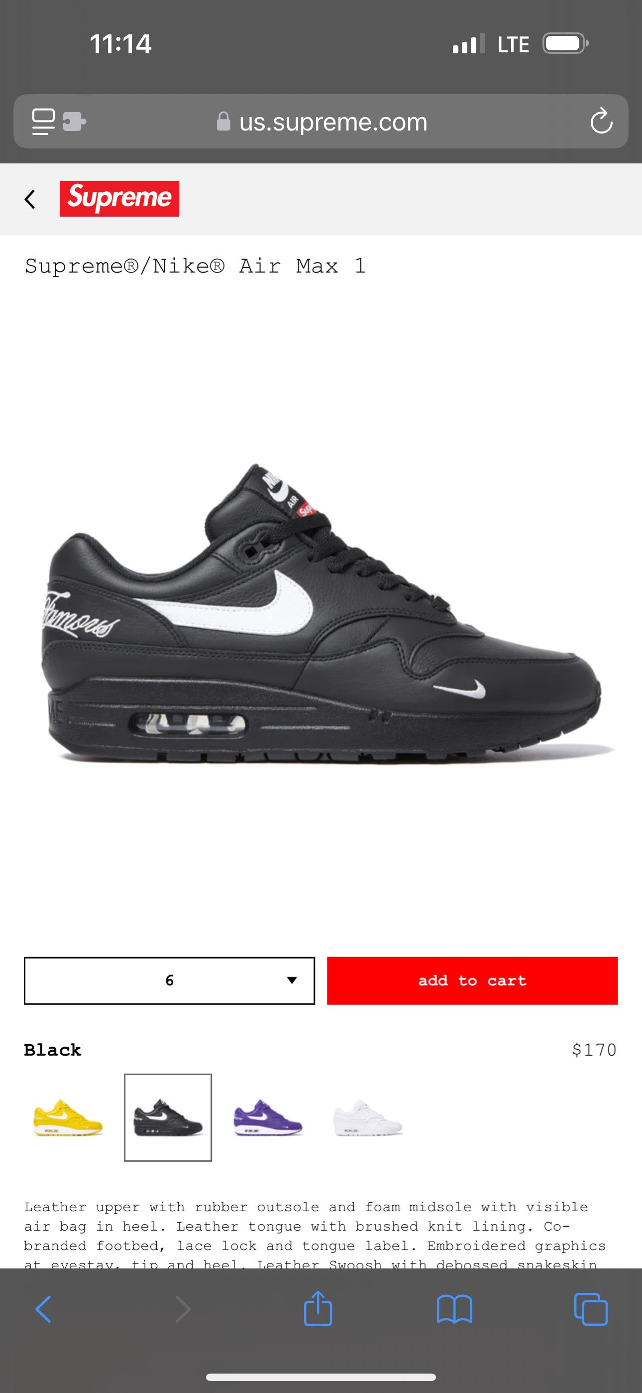 Nike × Supreme Air Max 1 Supreme/Nike Size US 11 / EU 44 - 1 Thumbnail