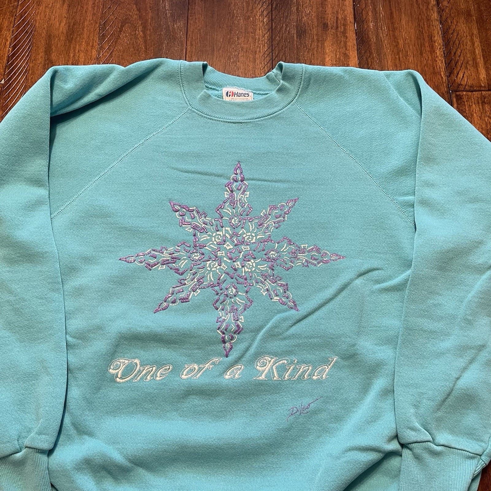 Hanes Vtg Hanes Teal XL 90s Cute Snowflake Sweatshirt USA DiLeo Size US XL / EU 56 / 4 - 2 Thumbnail