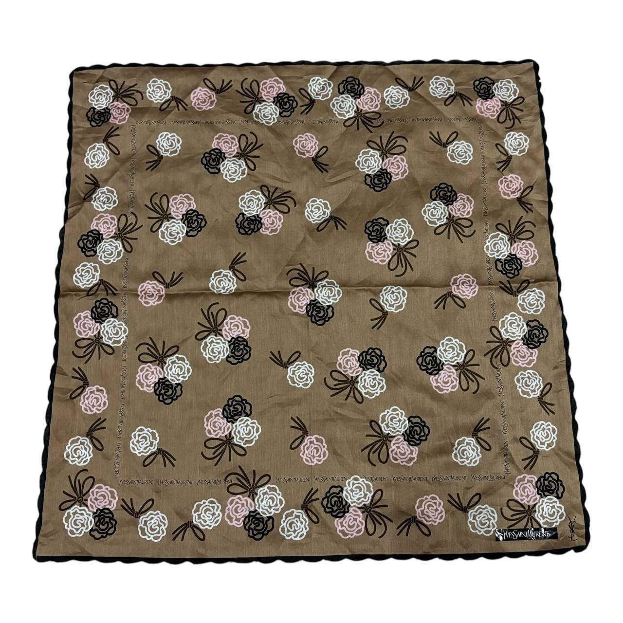 Yves Saint Laurent Vtg Yves Saint Laurent YSL Floral Silk Scarf 20" Brown Pink Size ONE SIZE - 1 Thumbnail
