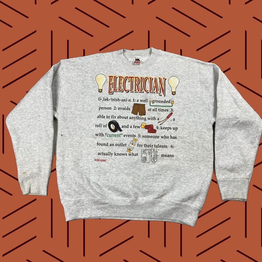 Fruit Of The Loom VTG 90S ELECTRICIAN DEF-I-NI-TIONS FUNNY GRAPHIC JOKE SWEATSHIRT GREWNECK SZ L Size US L / EU 52-54 / 3 - 1 Thumbnail