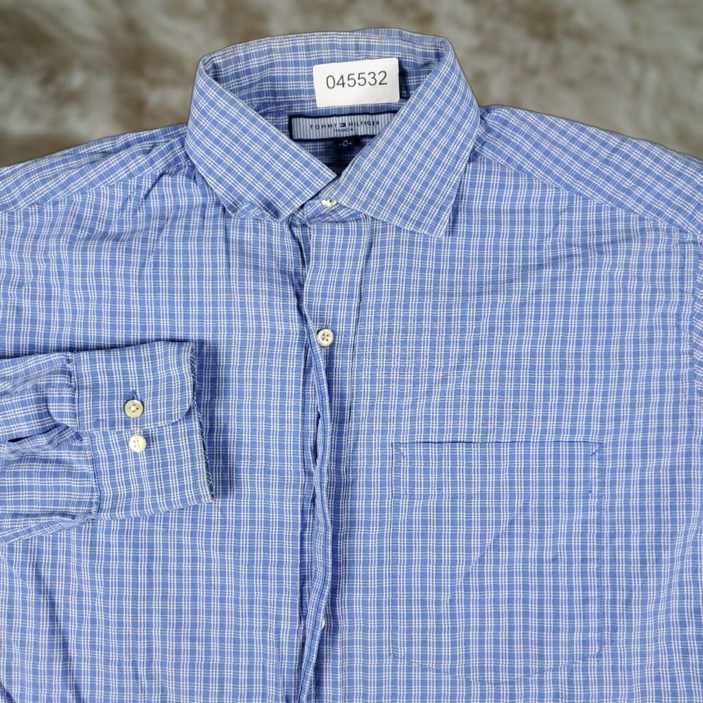 Tommy Hilfiger Tommy Hilfiger Shirt Adult M Blue Plaid Button-Up Long Sleeve Cotton Regular Fit Mens Size US M / EU 48-50 / 2 - 1 Thumbnail