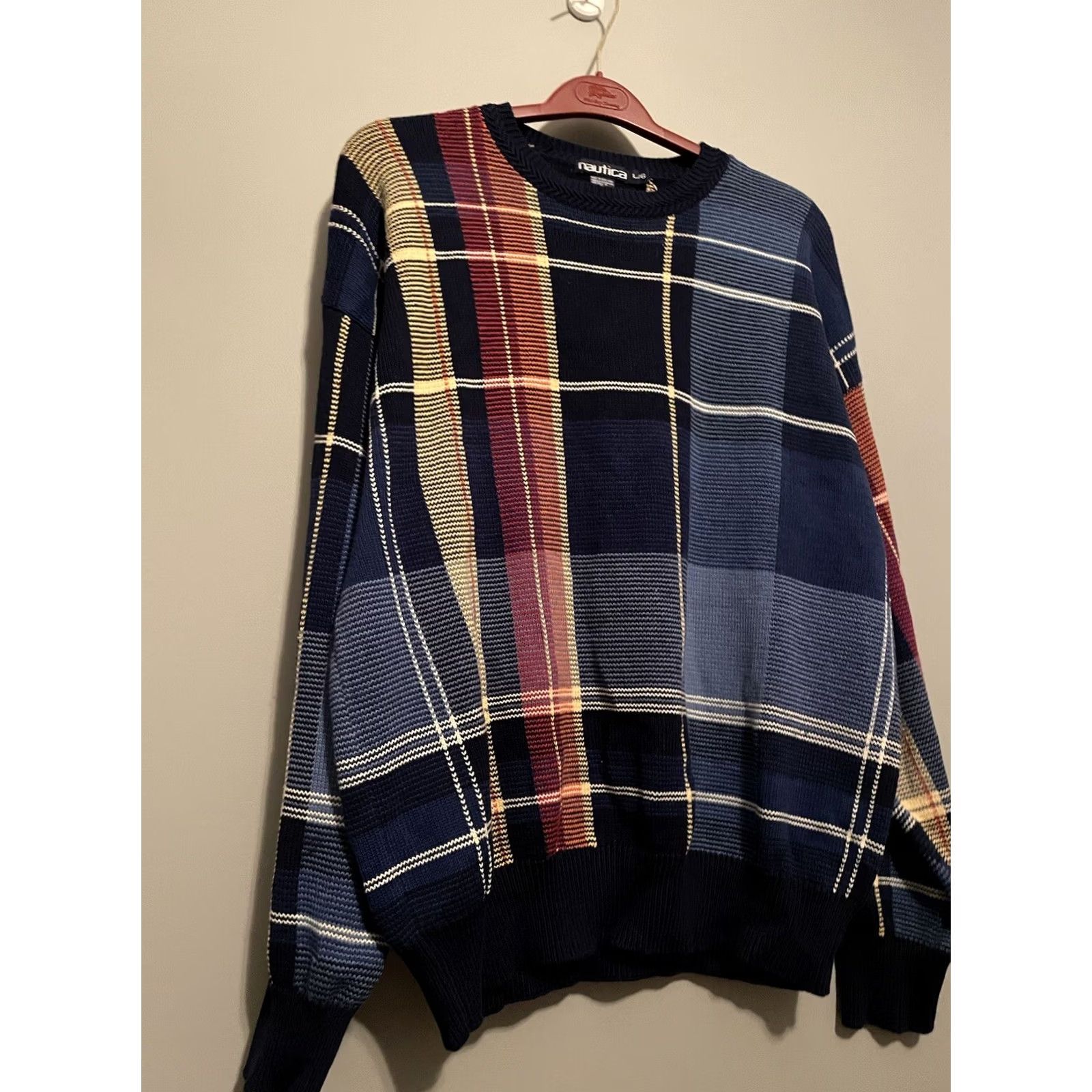 Nautica VINTAGE Nautica Sweater Mens L Vtg Golf Tartan Plaid Crew Neck Pullover Blue Red Yellow B228 Size US L / EU 52-54 / 3 - 4 Thumbnail