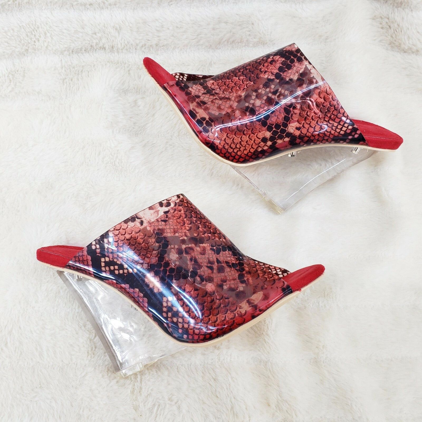 Other Mac J Red Transparent Snake Print Slip On Clog 5" Clear Acry Size US 7 / IT 37 - 4 Thumbnail