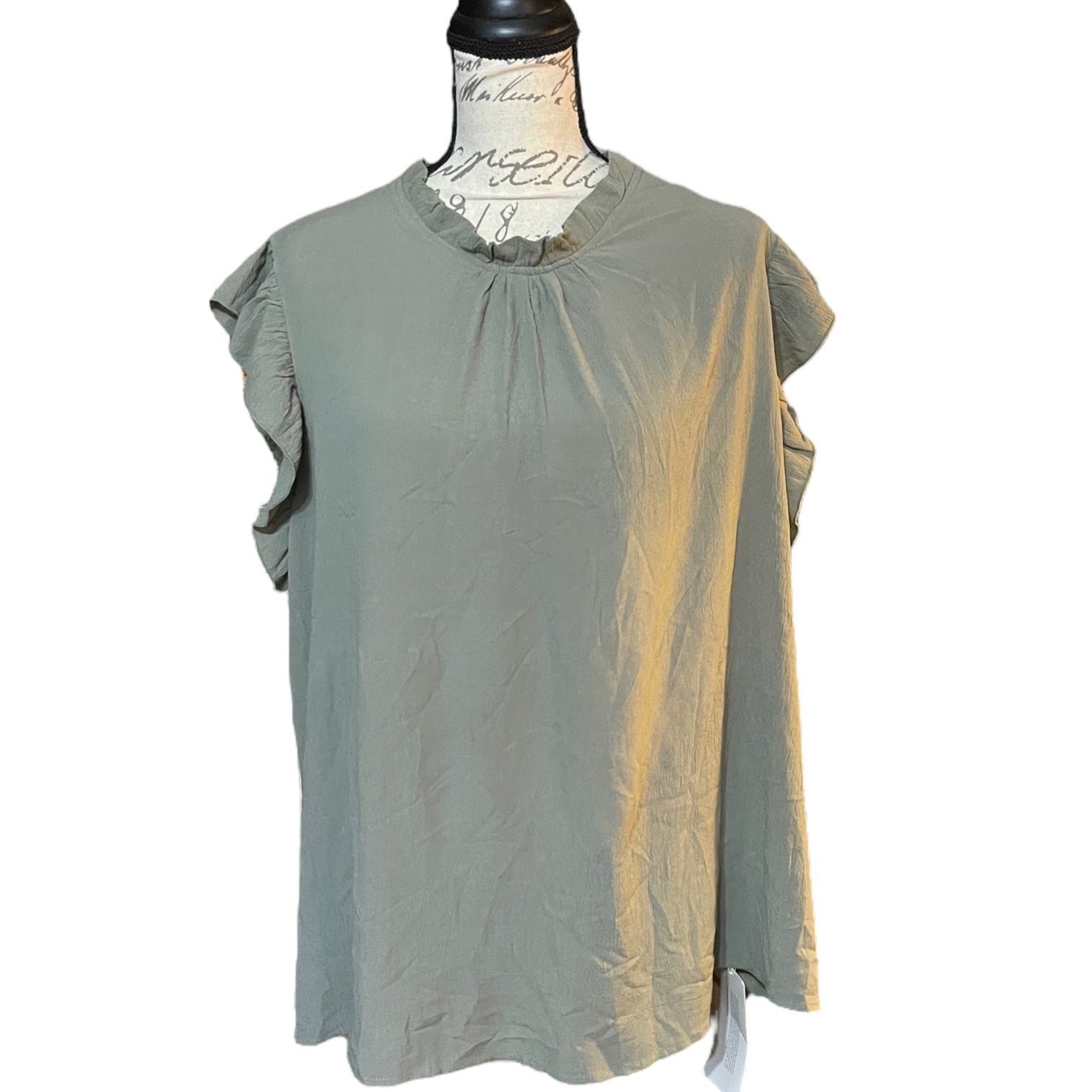 Bloomchic Plus Size Sage Green Ruffle Sleeveless Shirt 18/20, Women's (Size Xxl)
