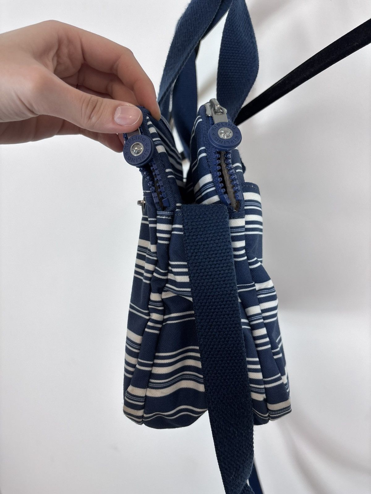 Japanese Brand Kipling Y2K Blue/White Striped Handbag Shoulder Crossbody Size ONE SIZE - 8 Thumbnail