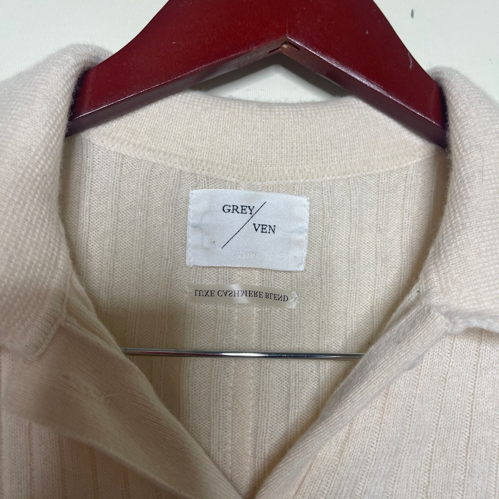 Other Grey Ven Emma Ribbed Polo Top Wool Cashmere in Cream Sz M Size M / US 6-8 / IT 42-44 - 3 Thumbnail
