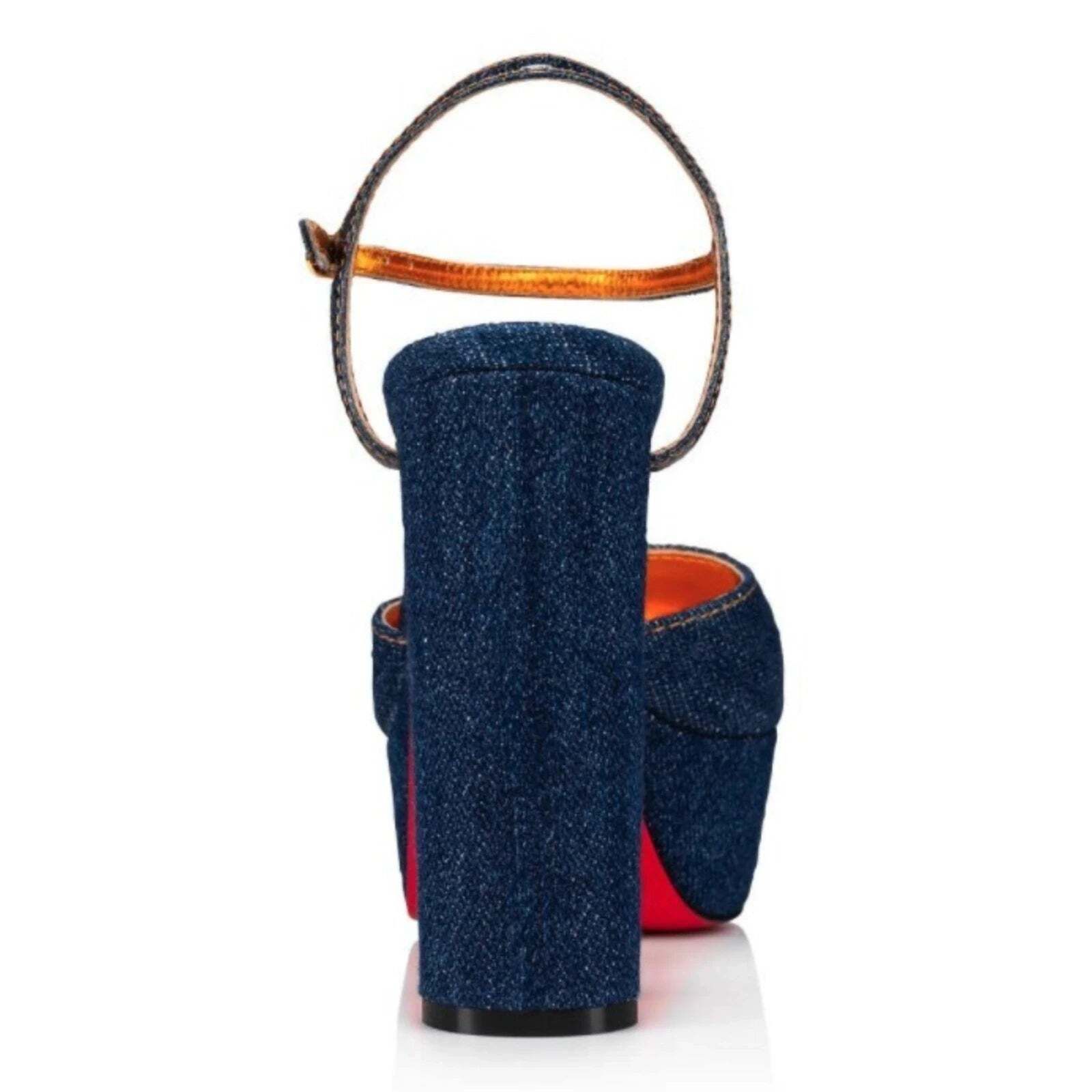 Christian Louboutin Coluna Pump 130 Denim Blue Gold Ankle Strap Platform Heel 41 Size US 11 / IT 41 - 10 Thumbnail