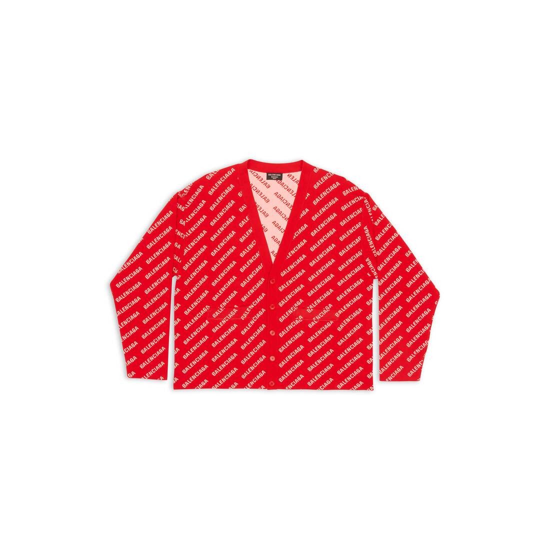 image of Balenciaga O1Mt1Gz0524 Mini Allover Logo Cardigan In Red/white, Men's (Size Small)