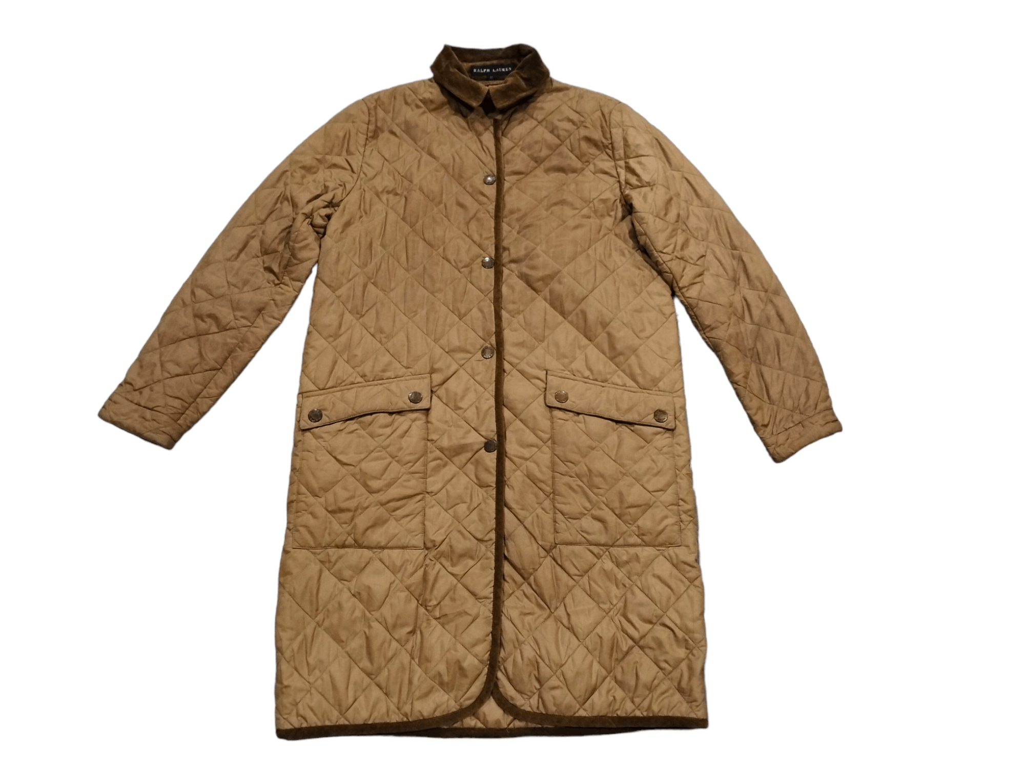 Vintage Polo Ralph Lauren Brown Quilted Button Long Jacket