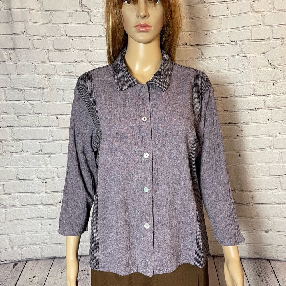 Coldwater Creek Coldwater Creek Rayon Cotton Crinkle Button Down 3/4 Sleeve Size L / US 10 / IT 46 - 1 Thumbnail