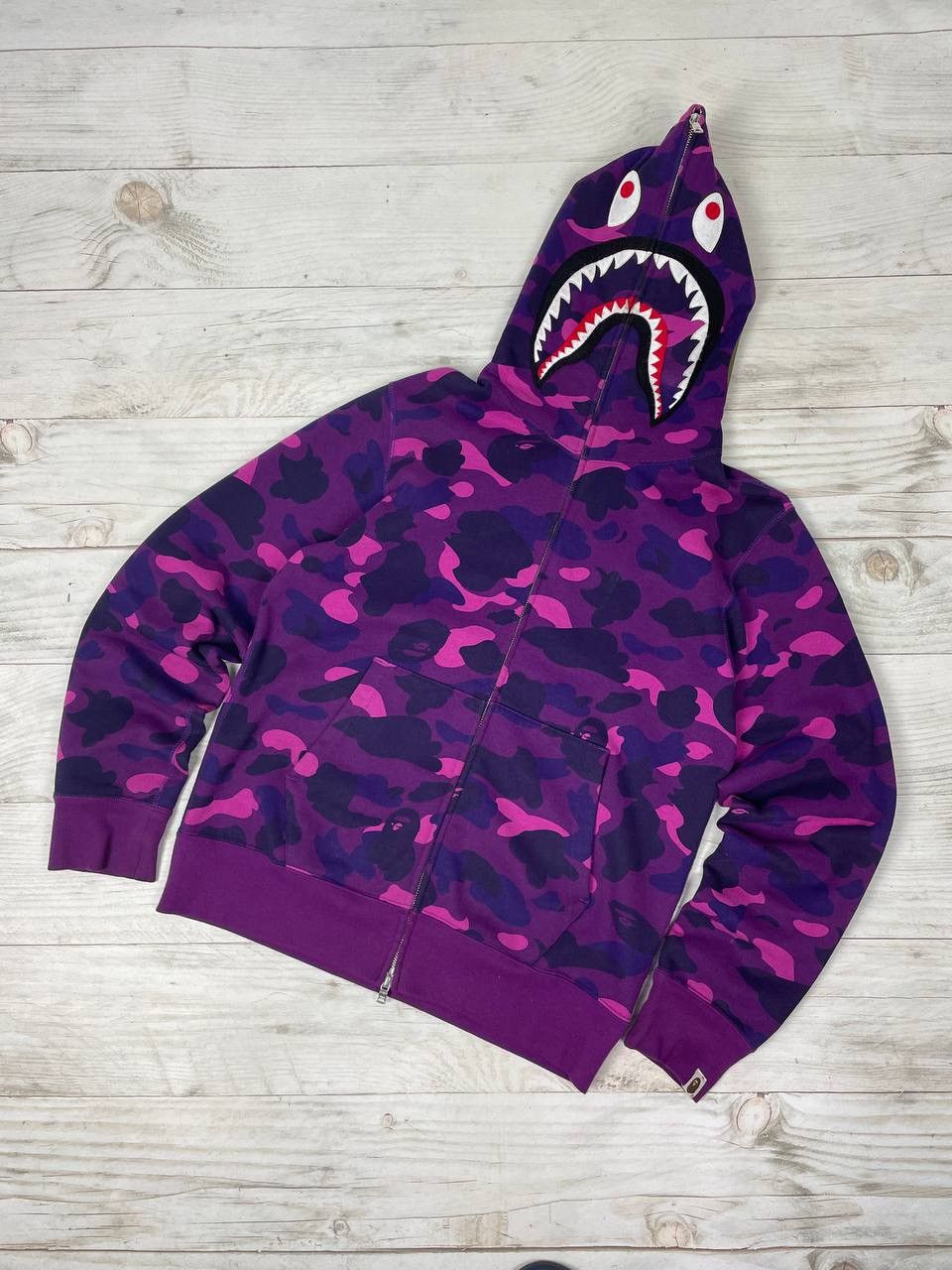 image of Bape Color Camo Shark Full Zip Hoodie in Purple, Men's (Size Medium)