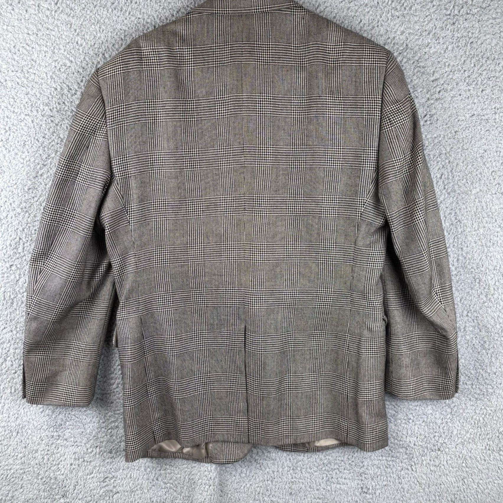 Jos. A. Bank Jos. A. Bank Sport Coat 42R Tan Black Glen Check Windowpane Silk Blend Blazer Size 42R - 4 Thumbnail