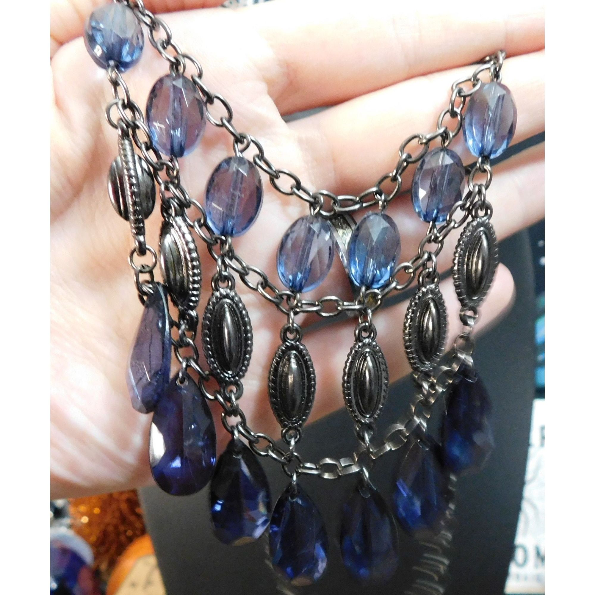 Other Gothic Blue And Silver Tone Beaded Bib Necklace Size ONE SIZE - 3 Thumbnail