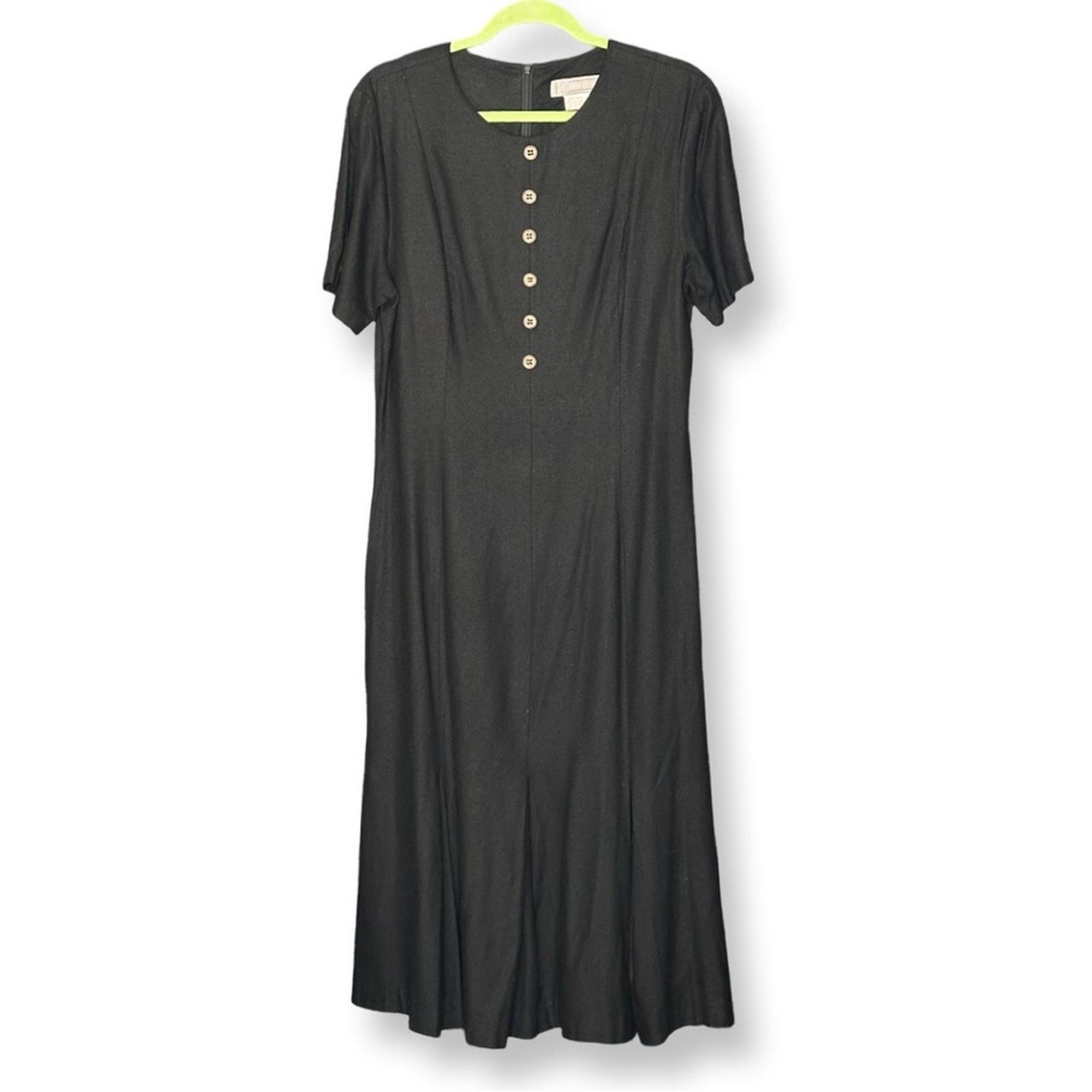 Vintage CC Courtenay Black Raw Silk Fluted Short Sleeve Midi Dress Size XL / US 12-14 / IT 48-50 - 2 Thumbnail