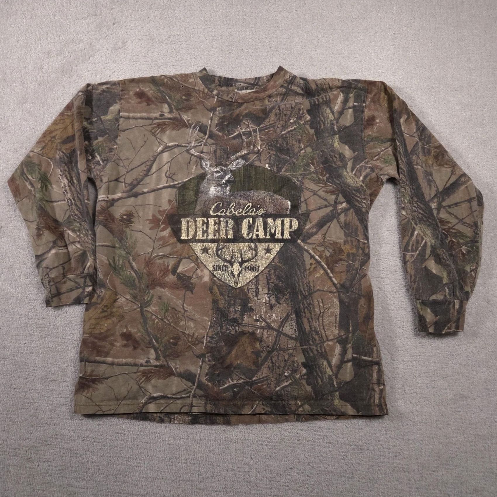 Vintage VINTAGE Cabela's Deer Camp Shirt Mens 1X Camouflage Long Sleeve Hunting Buck Graphic Outdoors Cotton Crew Neck Size US XL / EU 56 / 4 - 2 Thumbnail
