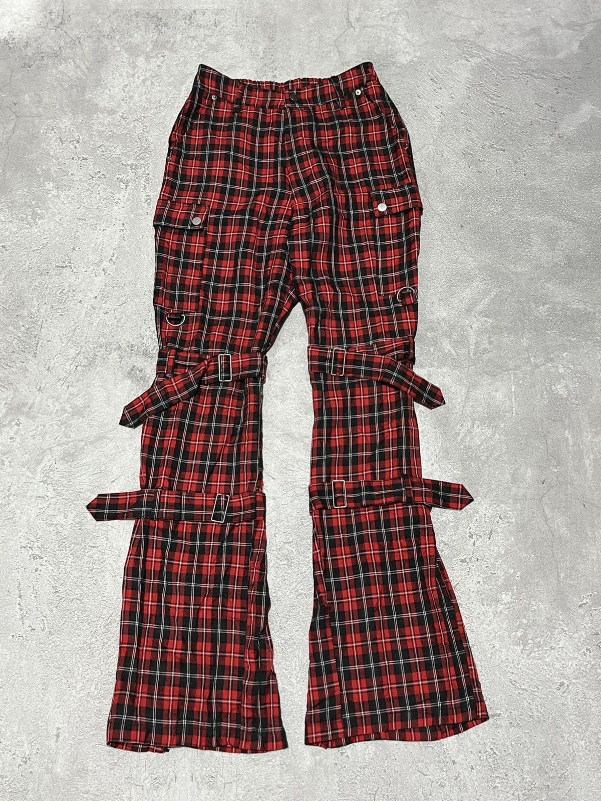 Japanese Brand Mad Punk Tartan Bondage Flare Pants Size 26" / US 2 / IT 38 - 1 Thumbnail