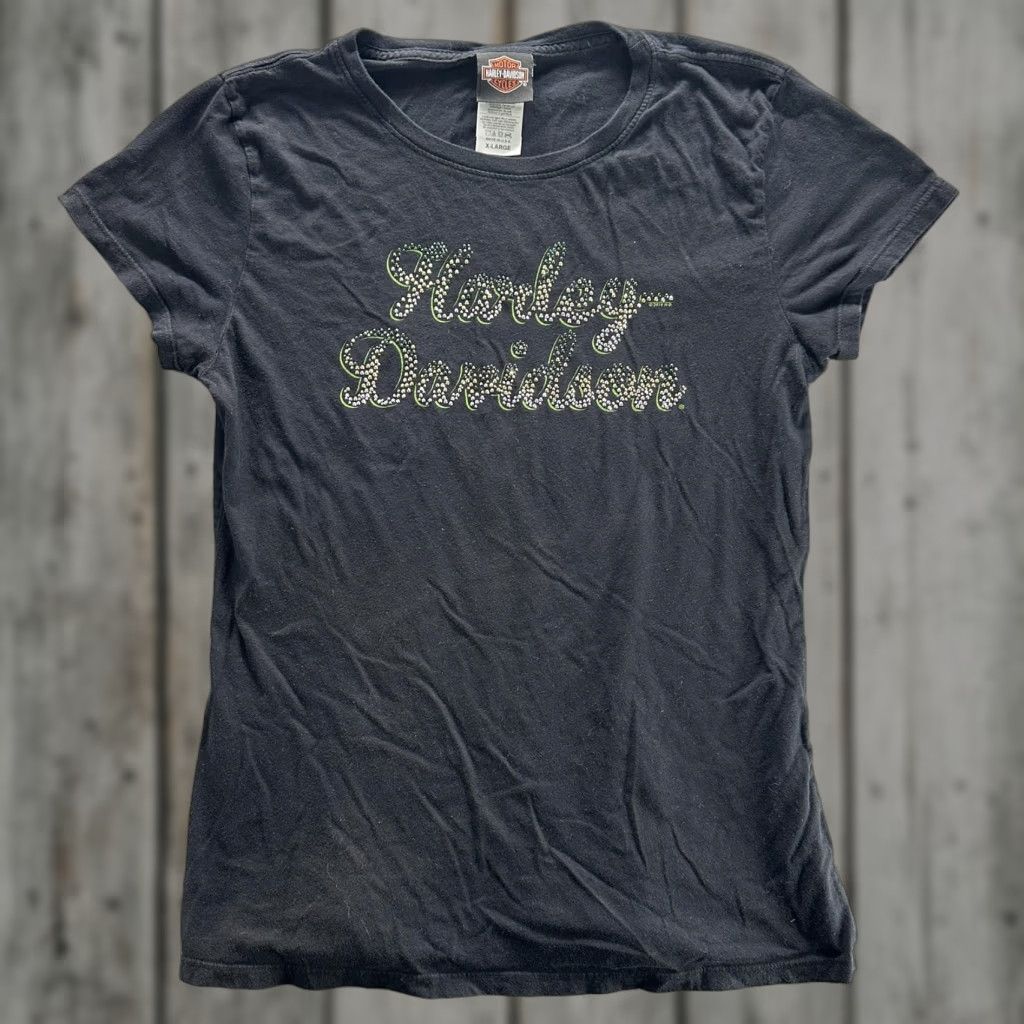 Harley Davidson Harley-Davidson Shirt Womens XL Black Rhinestone Logo Chandler Arizona Made USA Size XL / US 12-14 / IT 48-50 - 1 Thumbnail