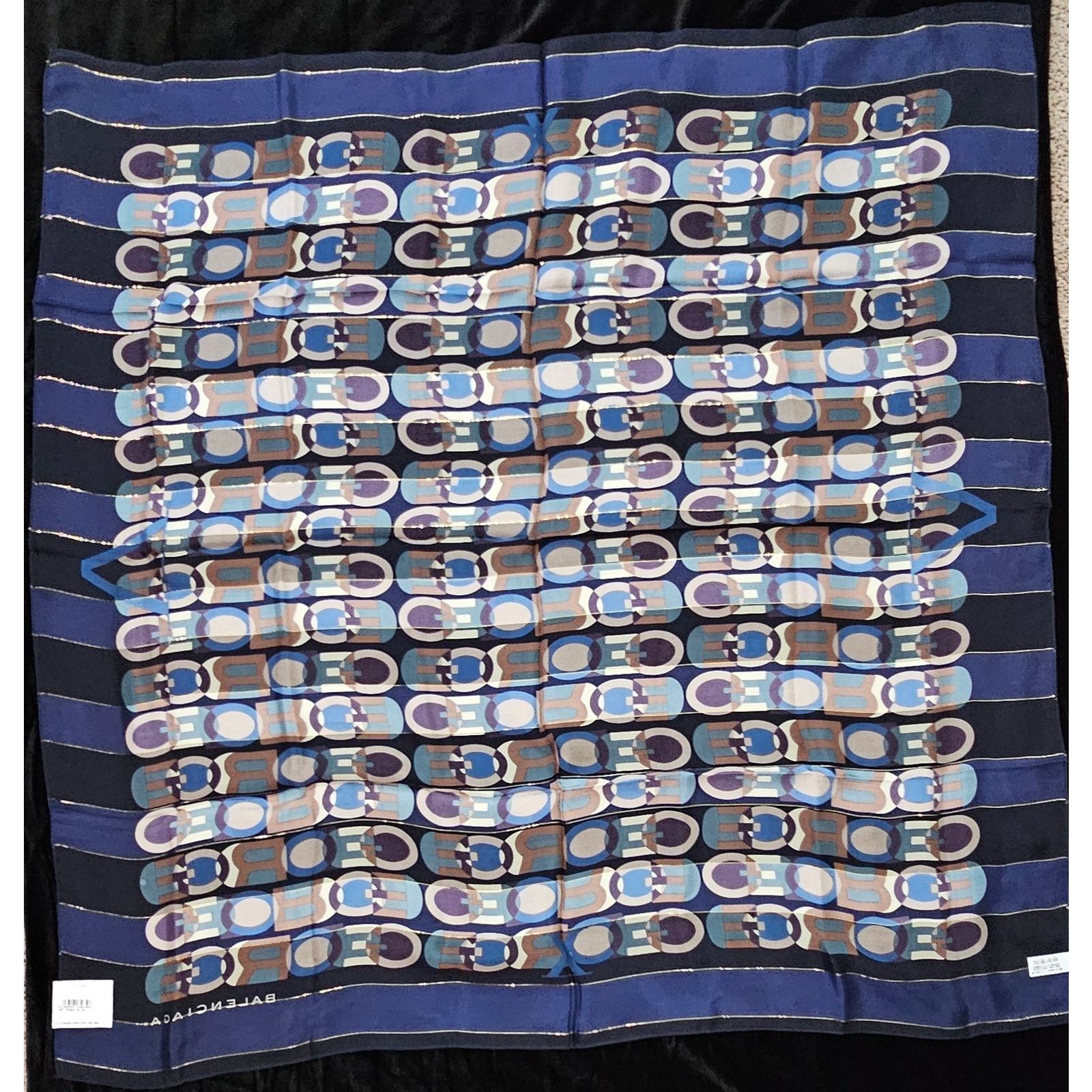 Balenciaga NWT Vintage Balenciaga Geometric Abstract Theme Silk Scarf Size ONE SIZE - 7 Thumbnail