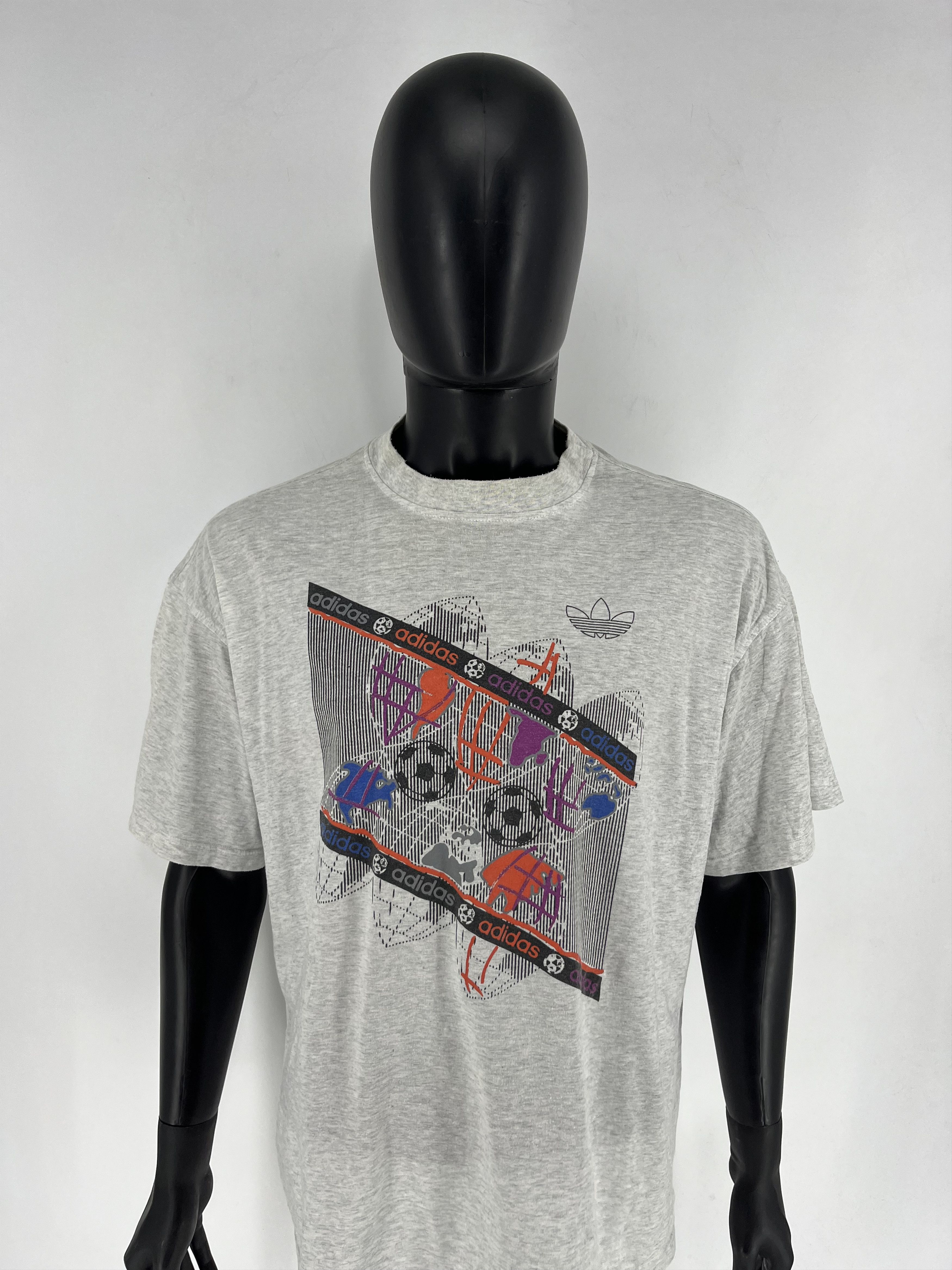 Adidas × Vintage Adidas Grau Grafik T-Shirt Silver Tag Banner Tag 80s Size US XL / EU 56 / 4 - 5 Thumbnail