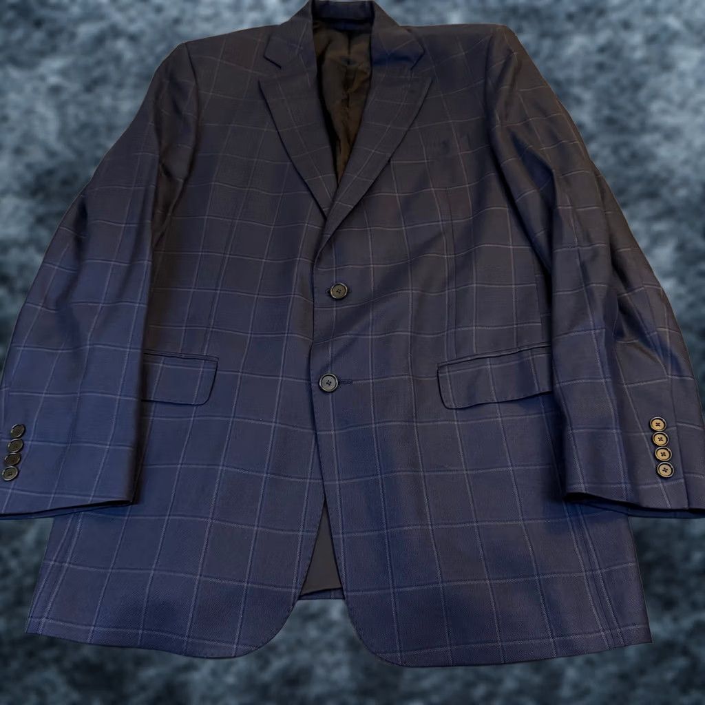 Jos. A. Bank Jos A Bank Signature Navy Blue Windowpane Check Blazer Sport Coat Wool Silk Blend Mens 42R Size 42R - 1 Thumbnail