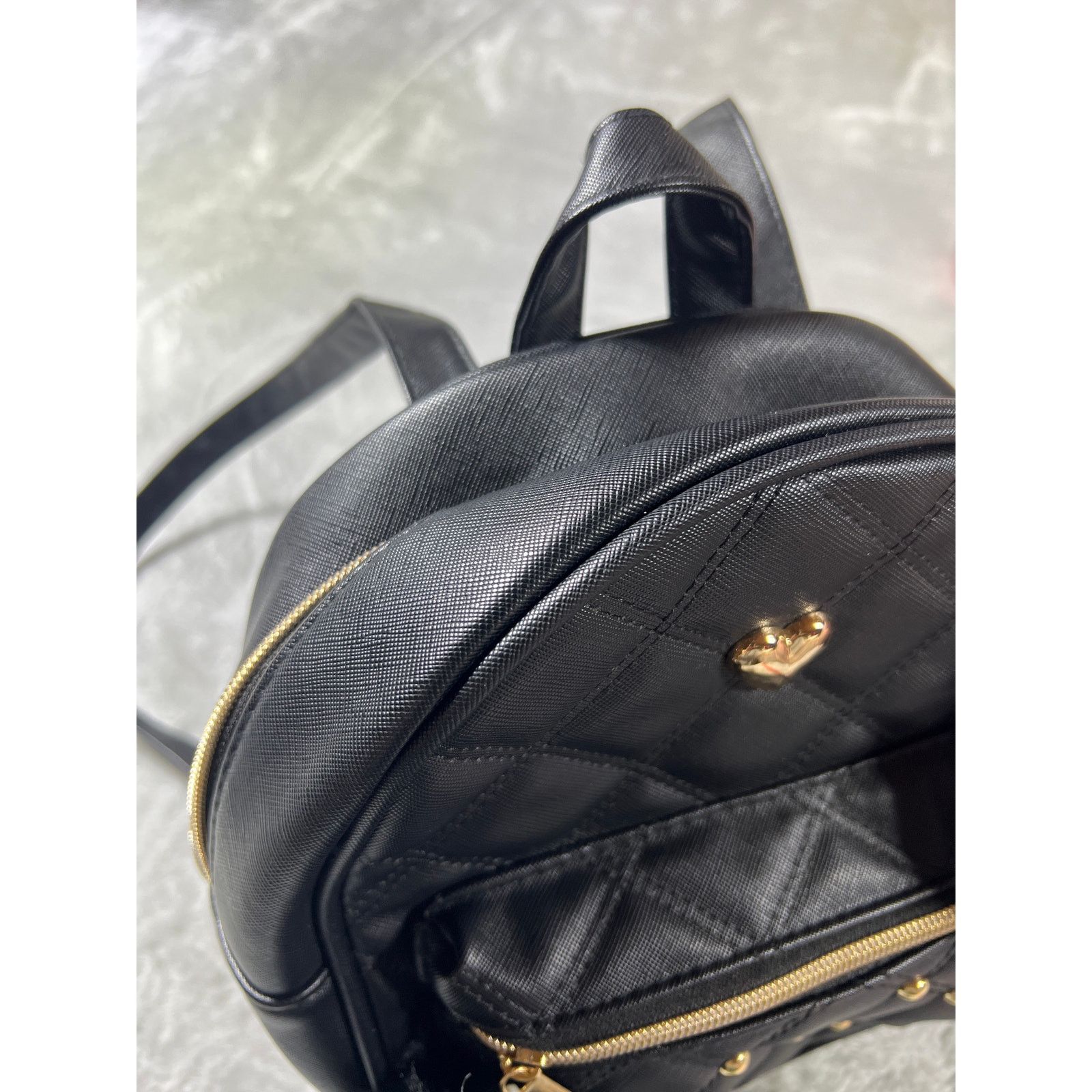Other Y2K Coquette Black Gold Mini Backpack Faux Leather Street Size ONE SIZE - 8 Thumbnail