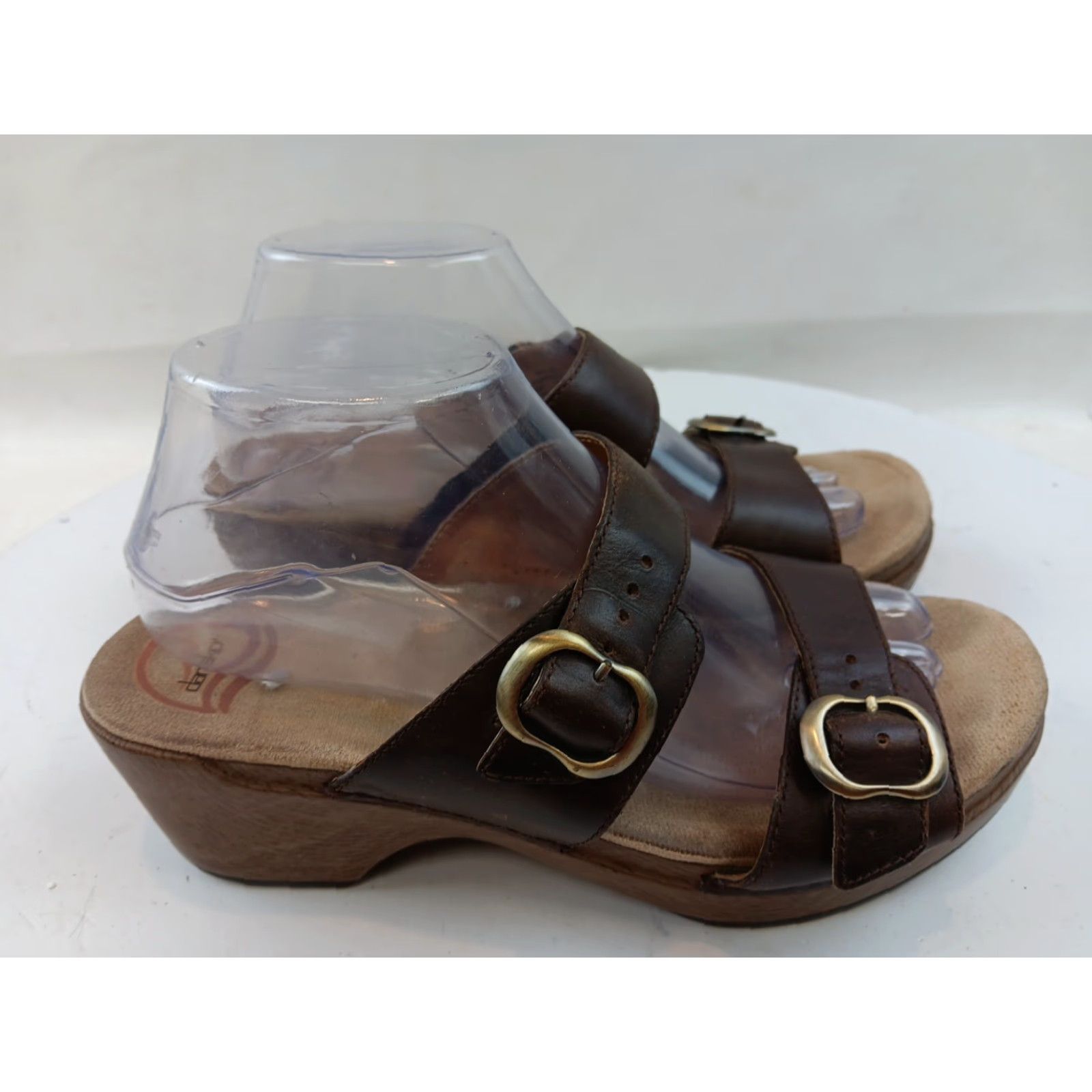Dansko Dansko Women's Sandals Brown Leather Slide Mule Dual Buckles Open Toe Wedge Strappy Size US 10 / IT 40 - 7 Thumbnail