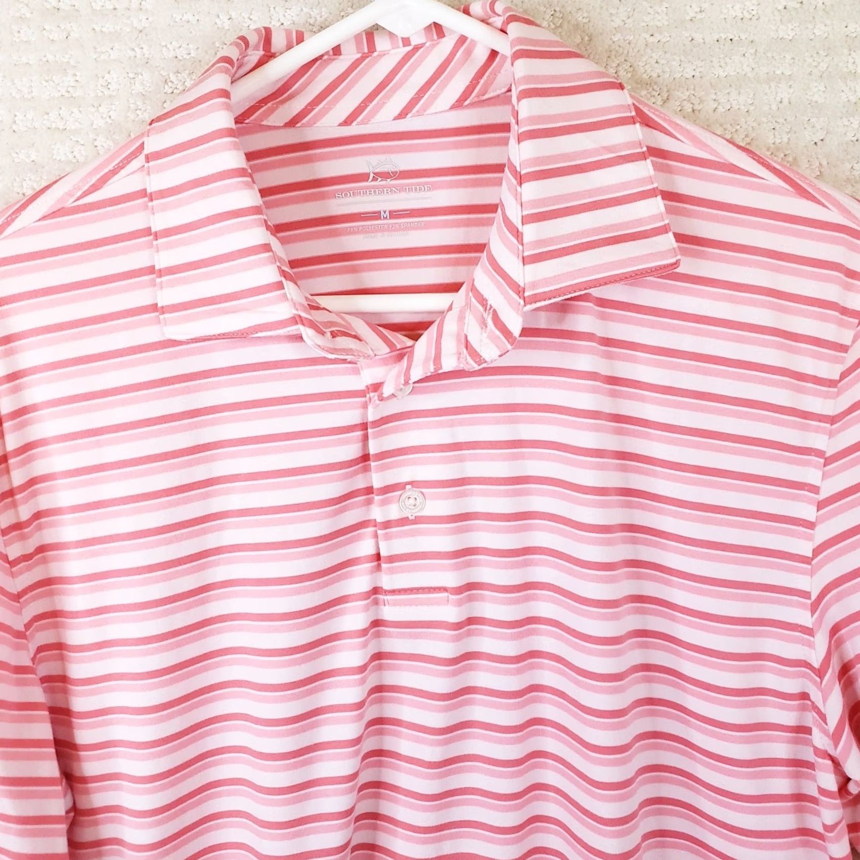 Southern Tide Southern Tide Striped Performance Polo Shirt Men M Polyester Spandex Coral White Polo Shirt Golf Beach Walking VINTAGE? Size US M / EU 48-50 / 2 - 3 Thumbnail