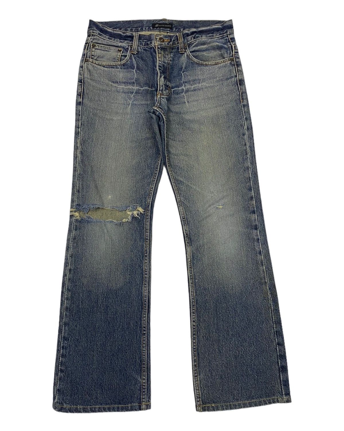 20471120 × Hysteric Glamour FLARED🔥ROOT THREE DISTRESSED DENIM JEANS Size US 31 - 1 Thumbnail