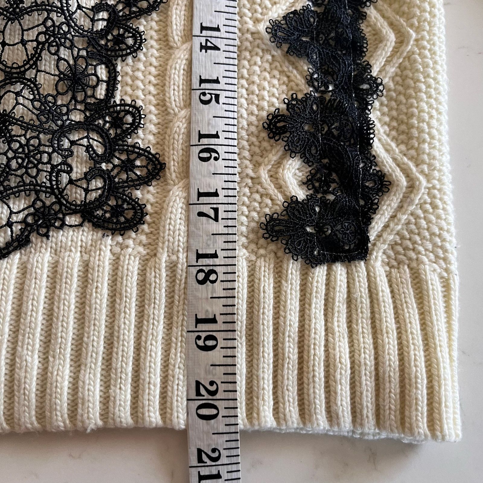 Pinko Pinko Cream Black Lace Cable Knit Mock Neck Sweater Size XS / US 0-2 / IT 36-38 - 6 Thumbnail