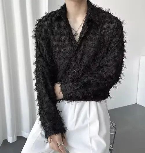 VIBE Elegant Splicing Tassel Button Up Shirt Size US XL / EU 56 / 4 - 5 Thumbnail