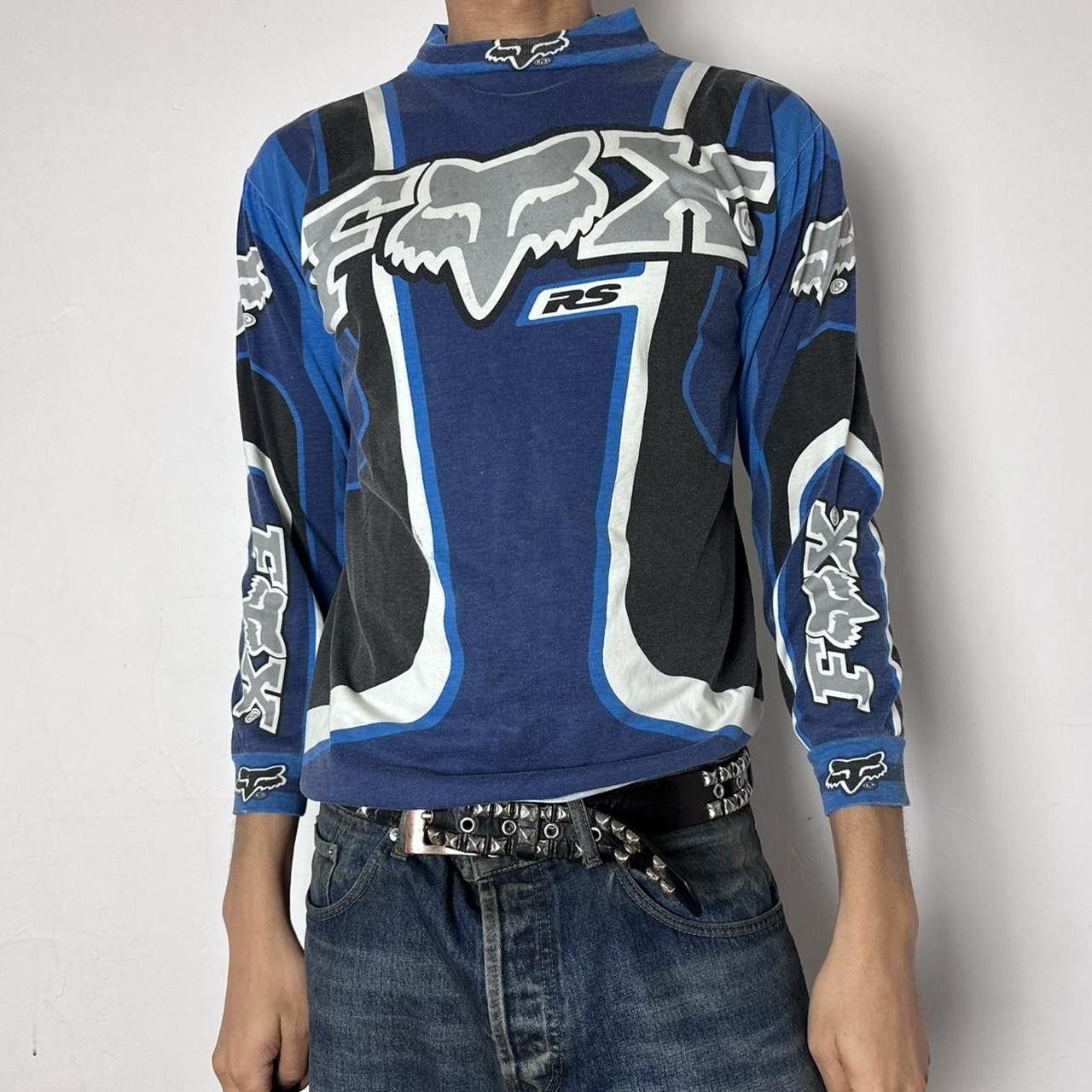 Fox Racing Vintage 90s Fox Racing Black/Blue Motocross T-Shirt - Large Size US L / EU 52-54 / 3 - 1 Thumbnail