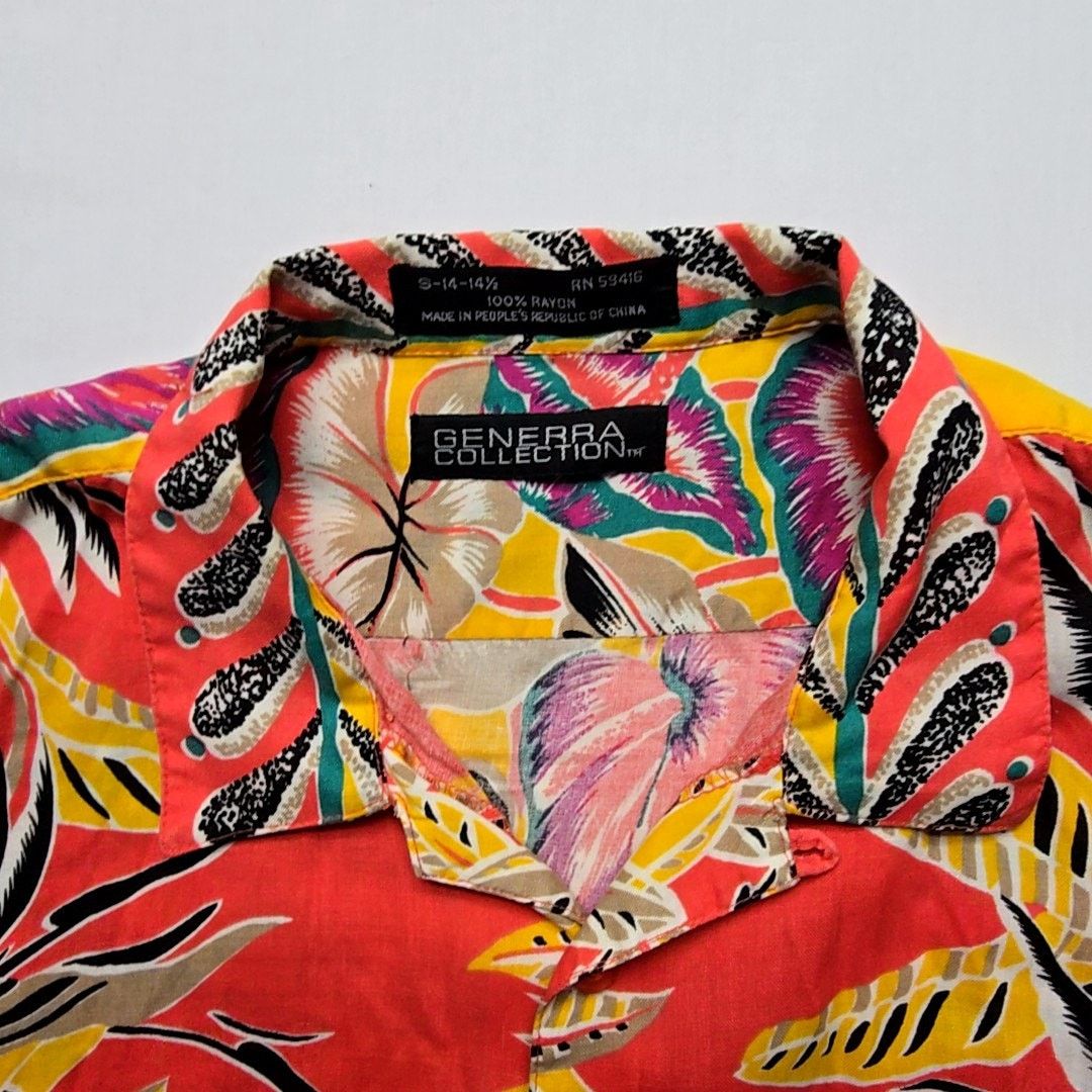Generra Vintage Hawaiian Shirt Floral Red Rayon L Button Up Size US L / EU 52-54 / 3 - 5 Thumbnail