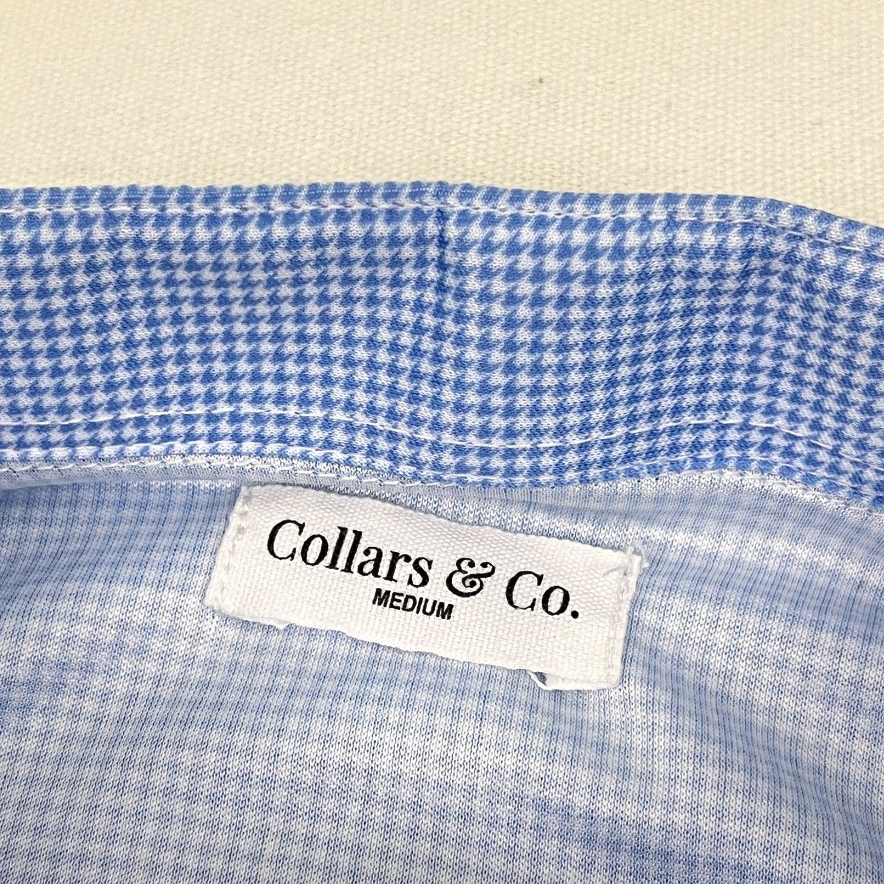 CO Collars & Co Polo Shirt Mens M Blue Houndstooth Dress Collar Work Office Casual Size US M / EU 48-50 / 2 - 2 Thumbnail