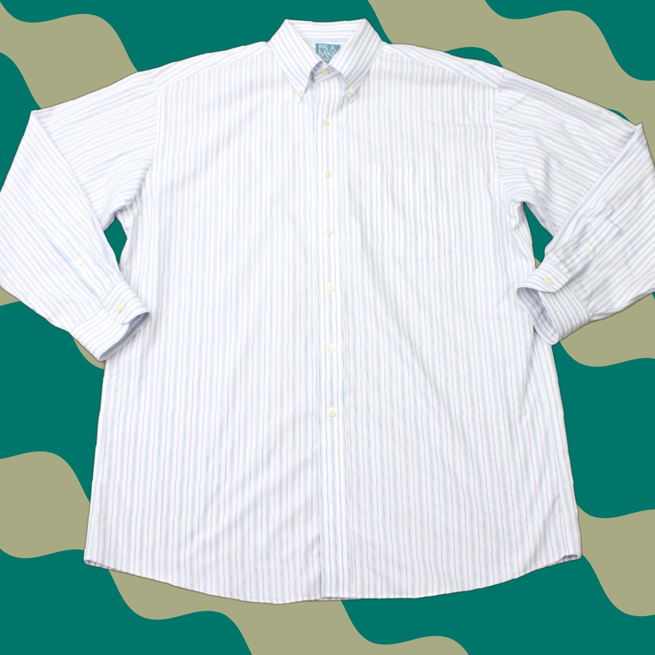 Jos. A. Bank Jos. A. Bank Shirt Mens 16, 33 White/Blue/Purple Striped 100% Cotton L/S Button-Down Collared Dress Shirt Regular Fit Size US L / EU 52-54 / 3 - 1 Thumbnail
